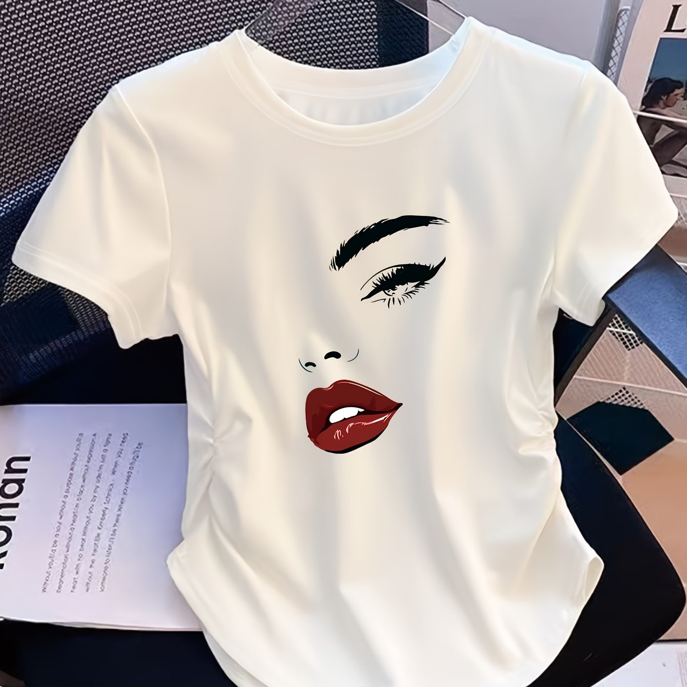 TEMU La contracción de cintura para para mujer recientemente revisada delgada, elástica y muy adecuada para tops de casual para mujer, camisetas