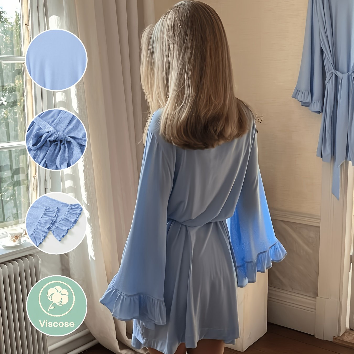 Image of Viscose Soft Robe, Women' Sweet Nightgown, Tie-front Bathrobe, Morning Gown, Sleepwear