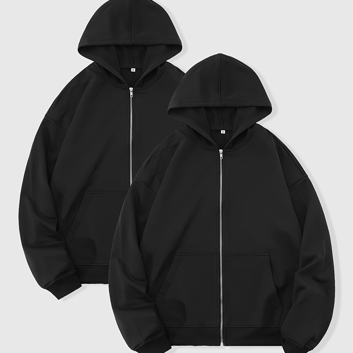 TEMU Men's Fashion Athletic Black And White Set, Zip-up Hooded Sweatshirt, Metal Zipper, Lazy Essential, Versatile Series, Casual, Streetwear, Daily