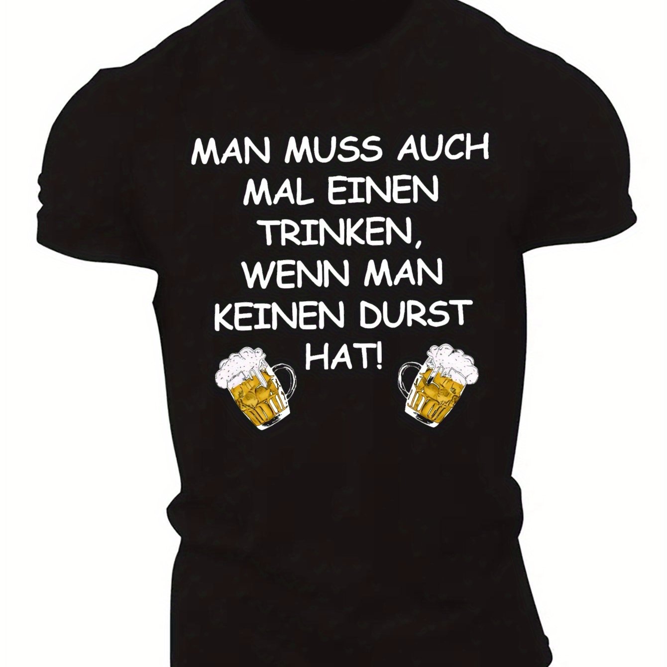 TEMU BEER Crinkle Plus Size Herren T-Shirt, ÜBERGRÖSSE