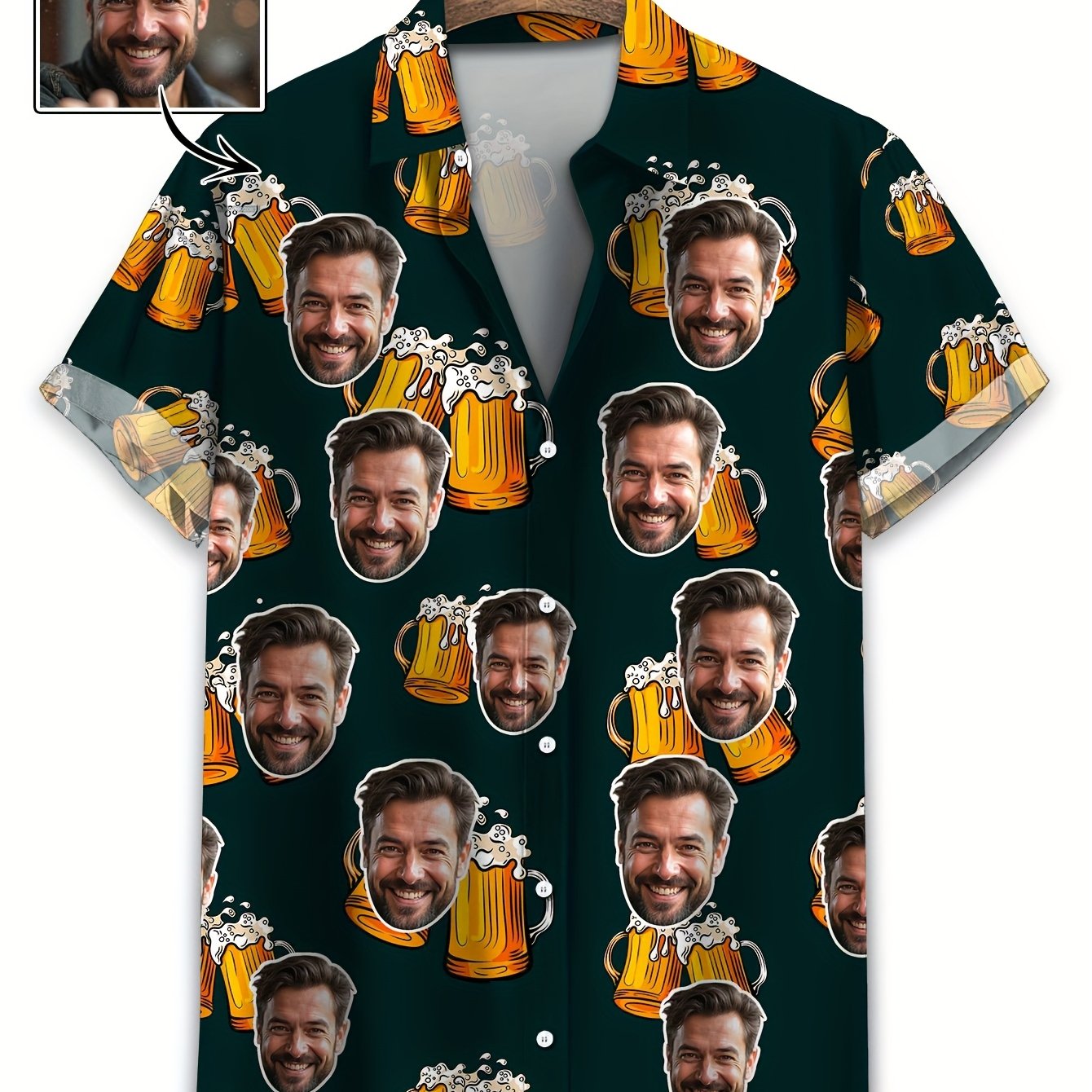 TEMU Customized Photo Holiday Casual Shirts, Beer Festival Party Short Sleeve Shirts, Plus Size