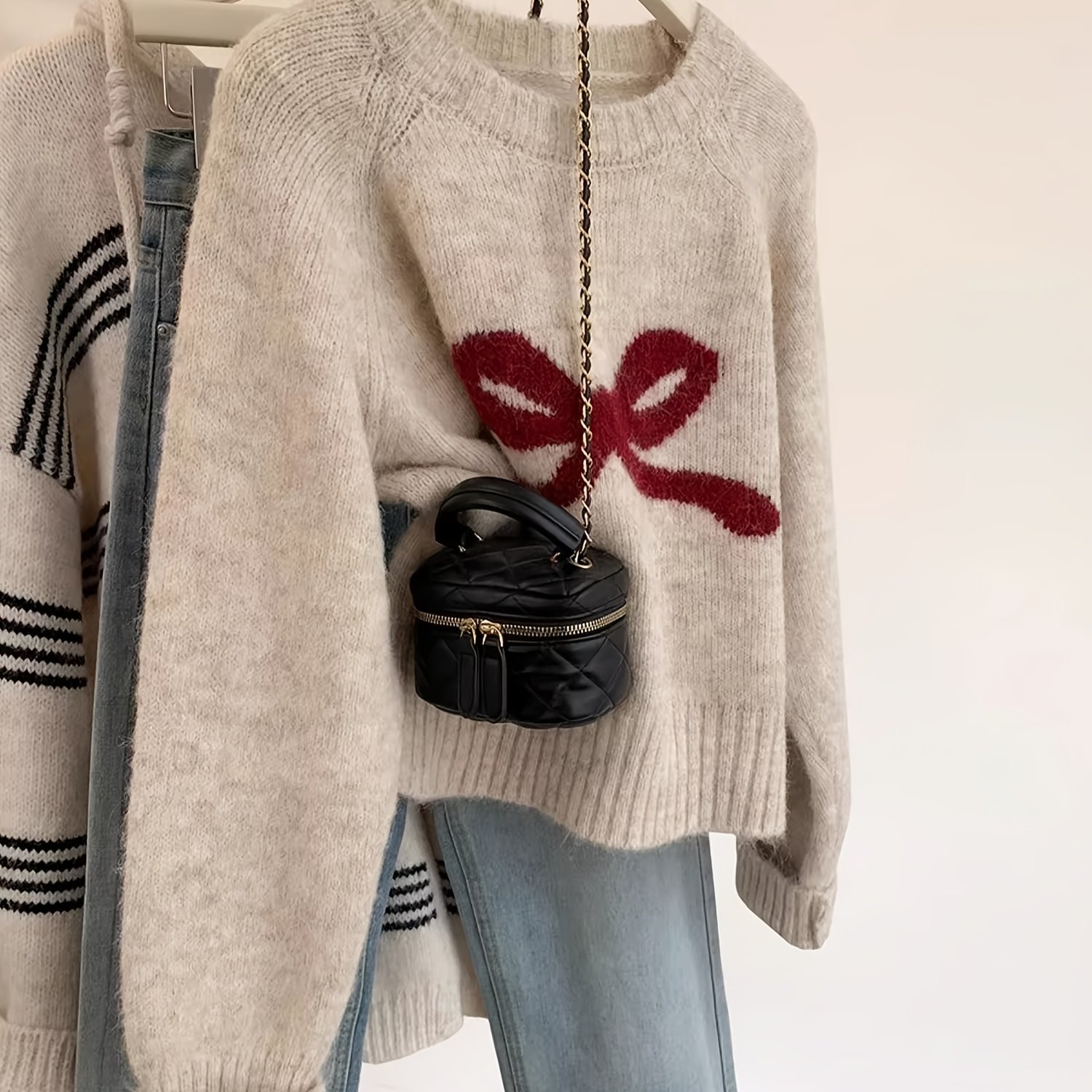 Chinese New Year Spring Christmas Contrast Pullover Sweater Long Sleeve Top Women's