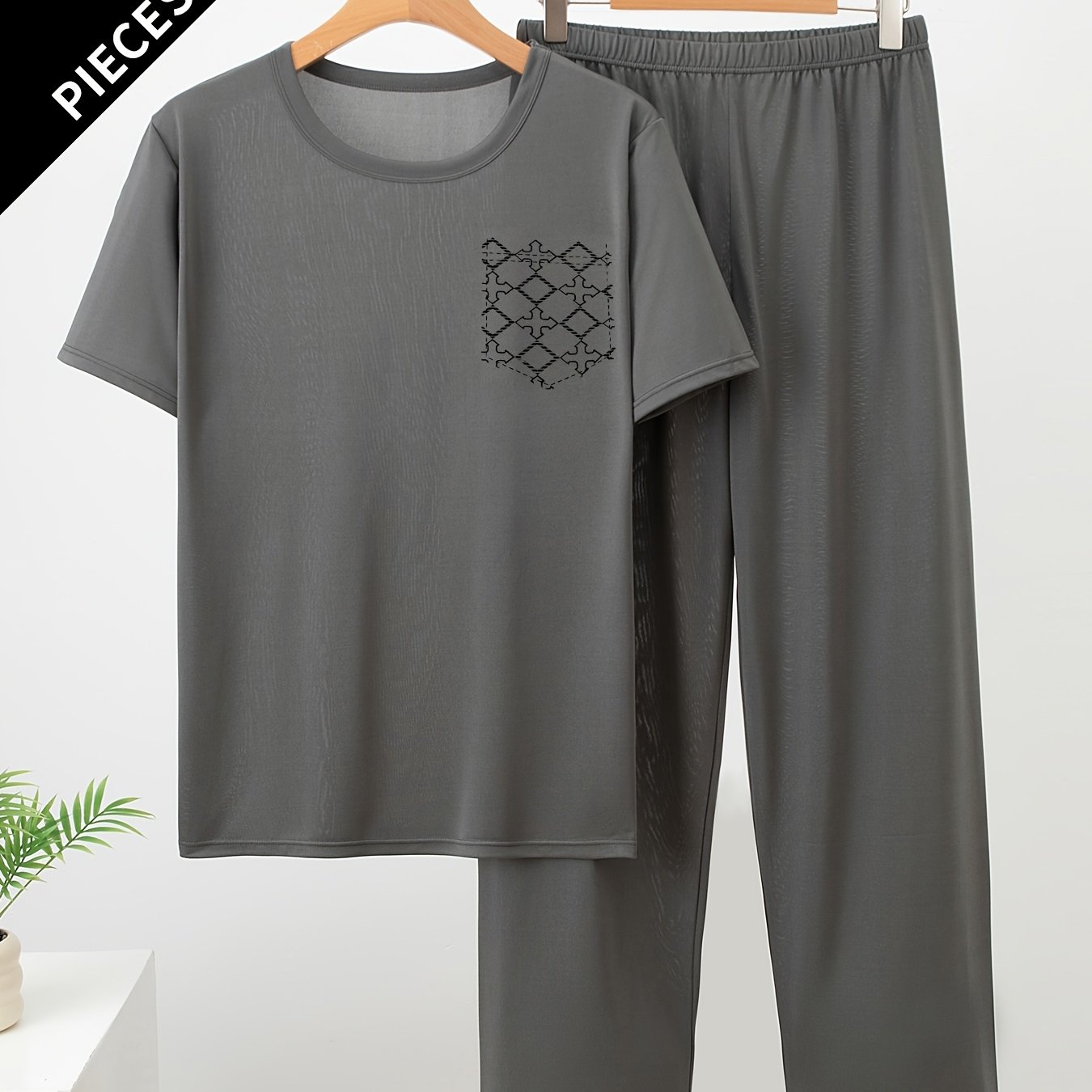 TEMU 2pcs Men's Pajama Set, Comfortable, Casual, Soft, Loose-fitting, Printed Pattern, Short-sleeve Top And Long Pants Loungewear Set