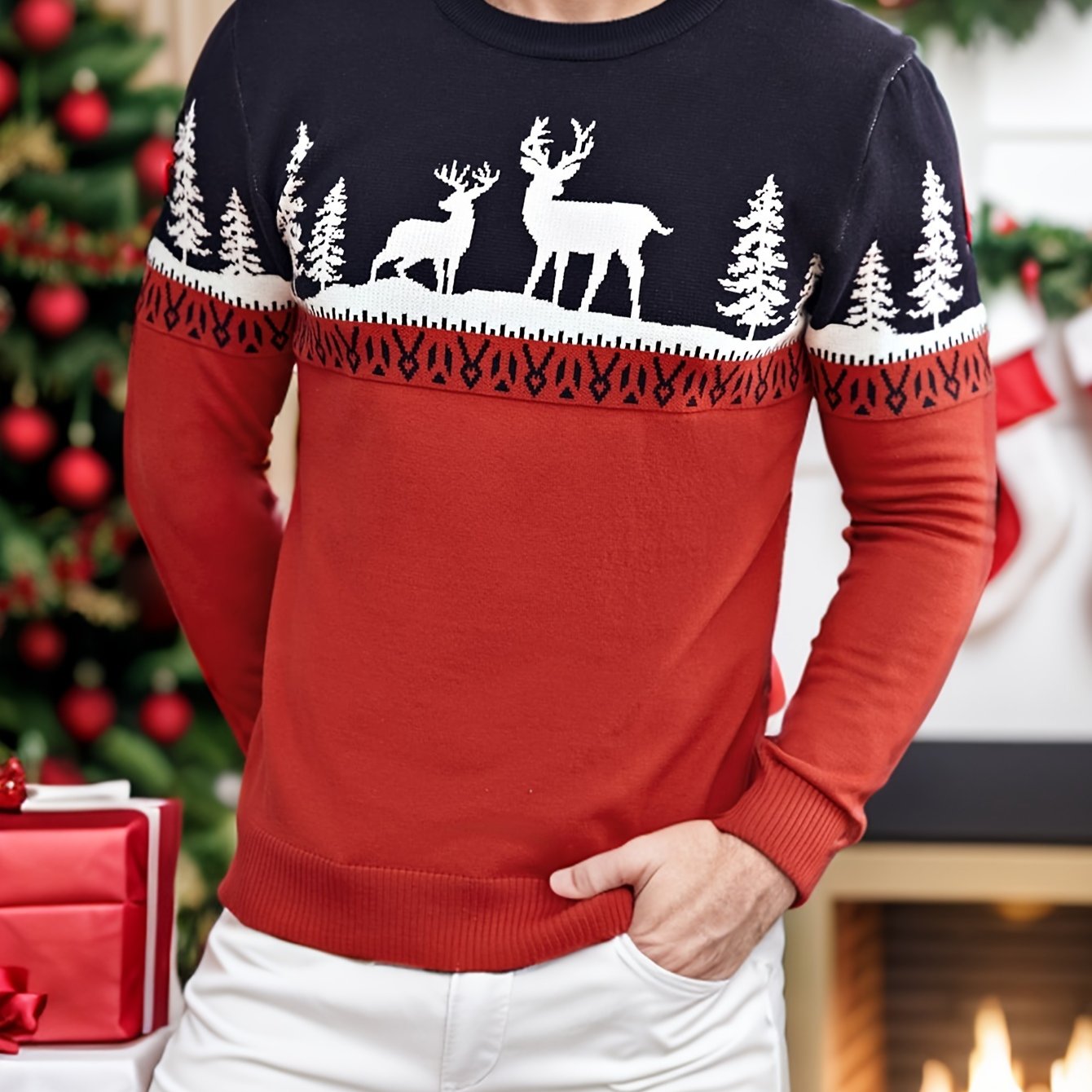 Men's Christmas Crew Neck Long Sleeve Sweater