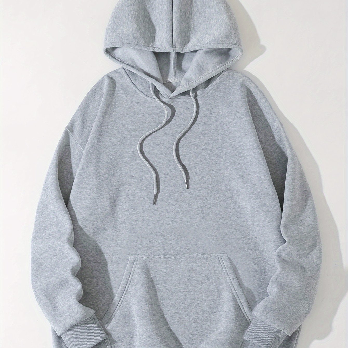 TEMU Men's Fleece-lined Hooded Sweatshirt With Kangaroo Pocket - Solid Color Casual Pullover For Outdoor & Casual Attire, Machine Washable, Regular