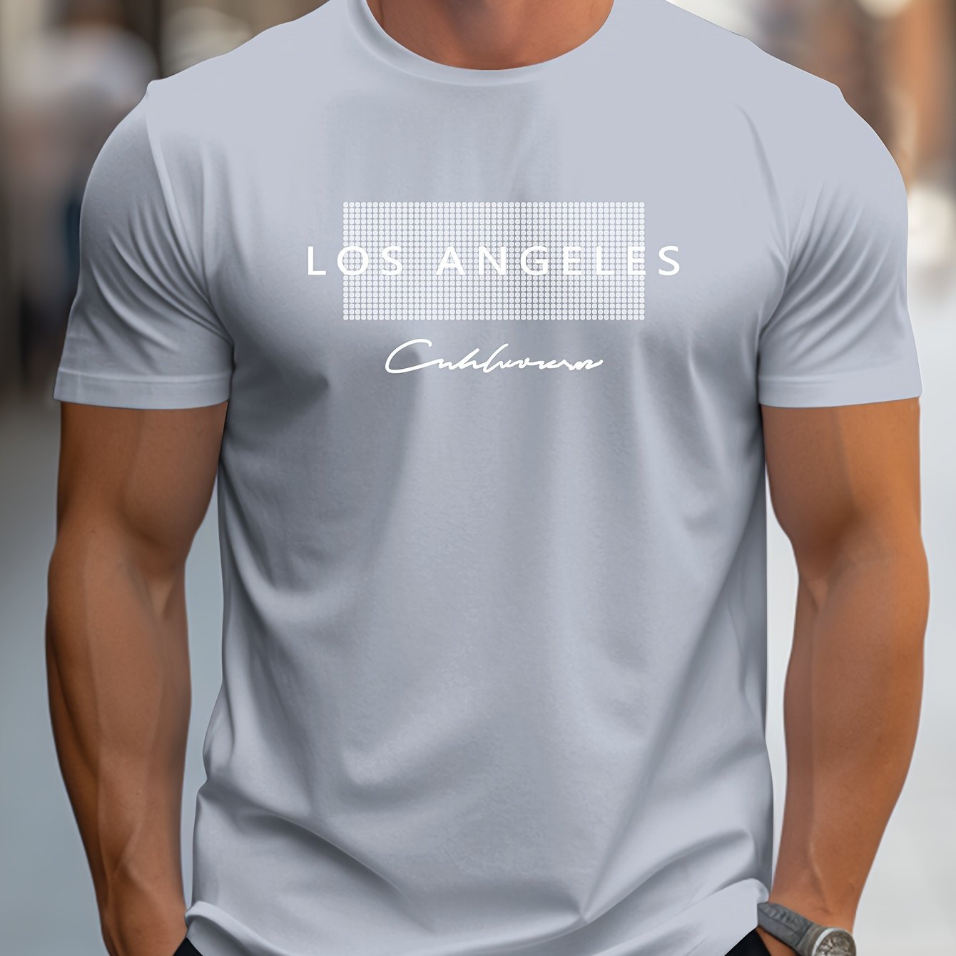 TEMU Camiseta Creativa Con Estampado Gráfico De LOS ÁNGELES Para Hombre, Camiseta Informal De Manga Corta Con Cuello Redondo, Ropa De Hombre Para