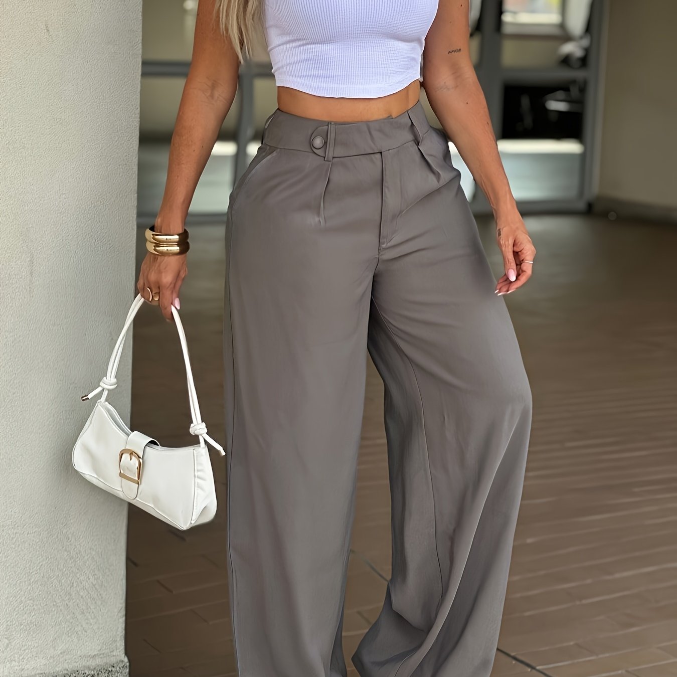 TEMU Spring And Autumn Women's Long Pants, Casual Loose Straight Leg Trousers, High-waist All-match Pants