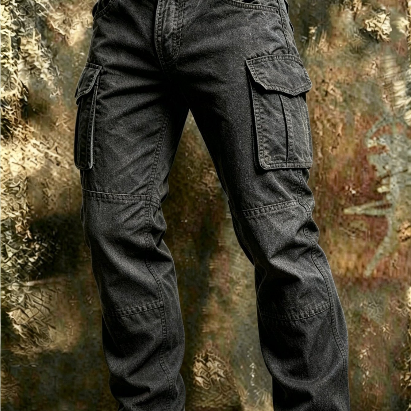TEMU Men's Big Size Cargo Pants L-5xl Solid Color Multi-pockets Elastic Waist Stretch Tear-resistant Tactical Work Pants Outdoor Hiking Fishing