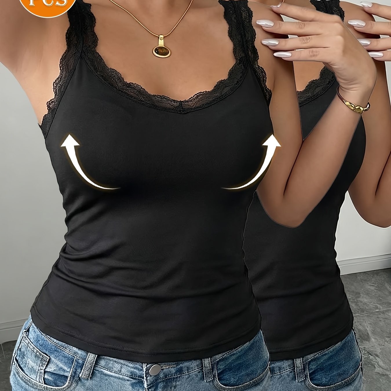 Image of 2pcs Fashionable Solid Color Women's Camisole Tank Tops, Built-in Padded Design, Needed, Soft And Comfortable, Slim Fit Cut, Versatile Everyday Women's Top