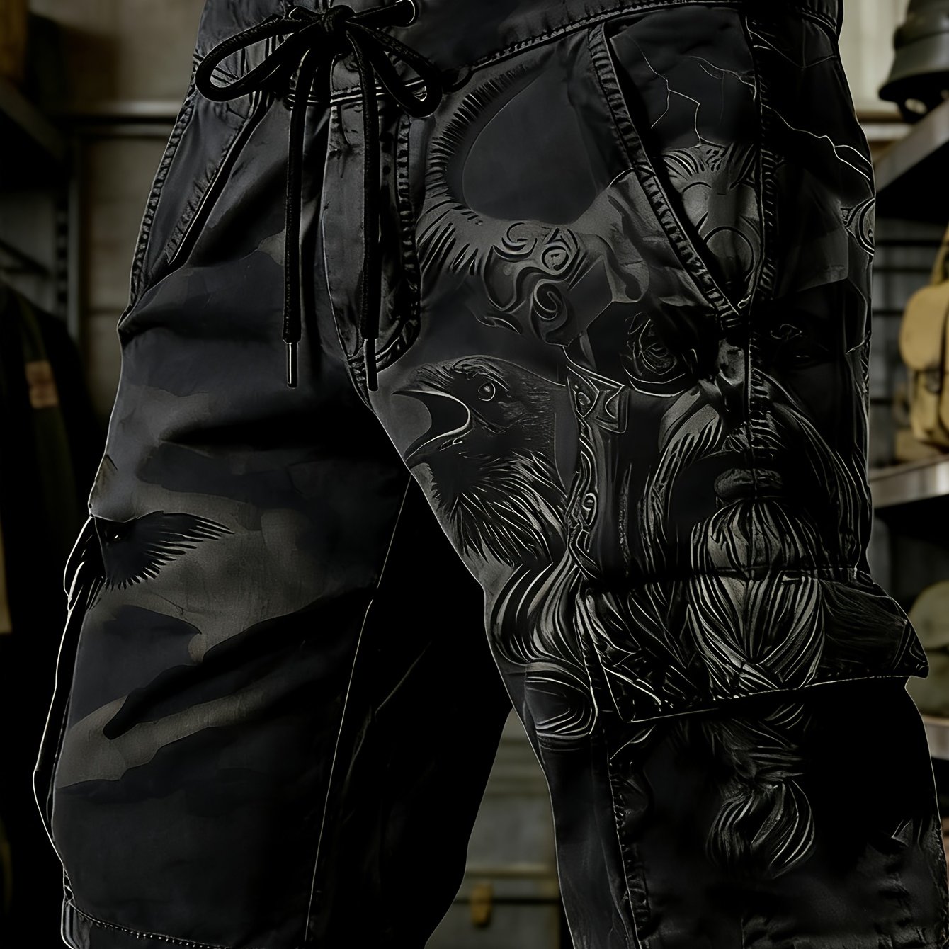 Single-piece Pants(no Belt) Not Denim Fabric Men's Casual 2d Print Cargo Shorts- Print Design, Comfortable Tailoring, Adult Daily Trendy Outfit, Smooth Fabric