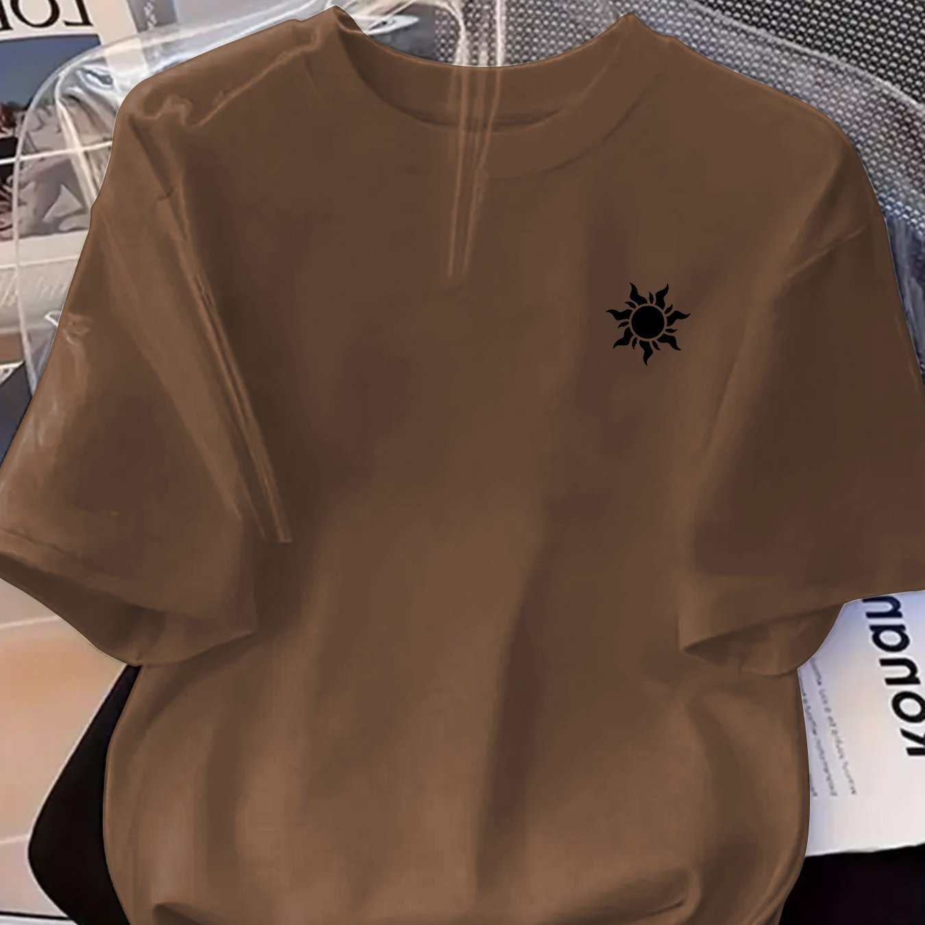 TEMU Women's Mint Green Oversized T-shirt - Soft Mint Short Sleeve Round Neck Casual Top With Light Green & Print, Breathable Spring Summer Fall