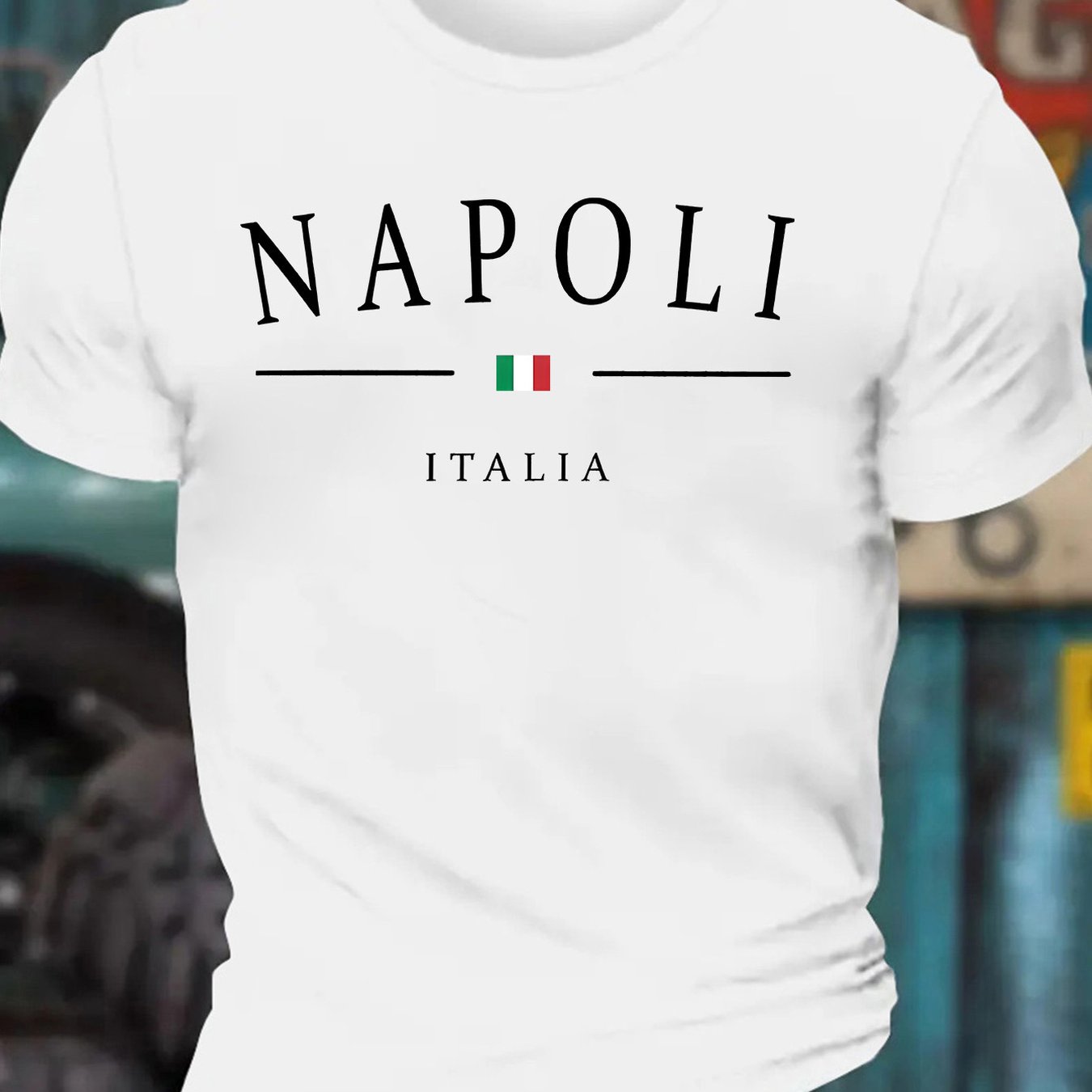 TEMU Men's Napoli Italia Graphic T-shirt - Breathable Polyester, Casual Short Sleeve Crew Neck Tee For Summer Outdoor Wear, Black With Print Design,
