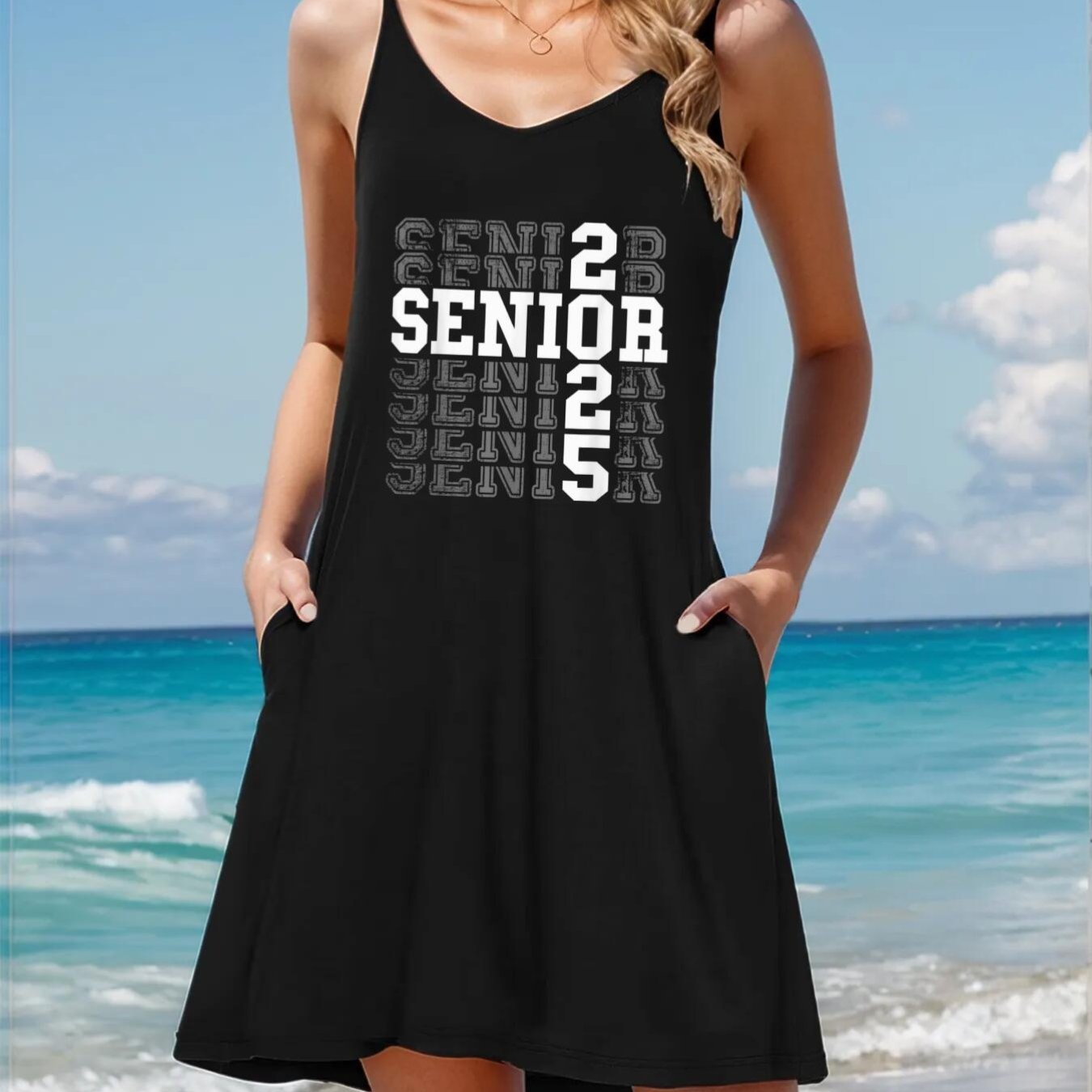 class of 2025 senior floral print spaghetti suspender dress for women elegant v neck graduation dress machine washable lightweight black white graduation gown alternative for spring summer fall casual beachwear sophisticated beachwear nontransparent fabric  