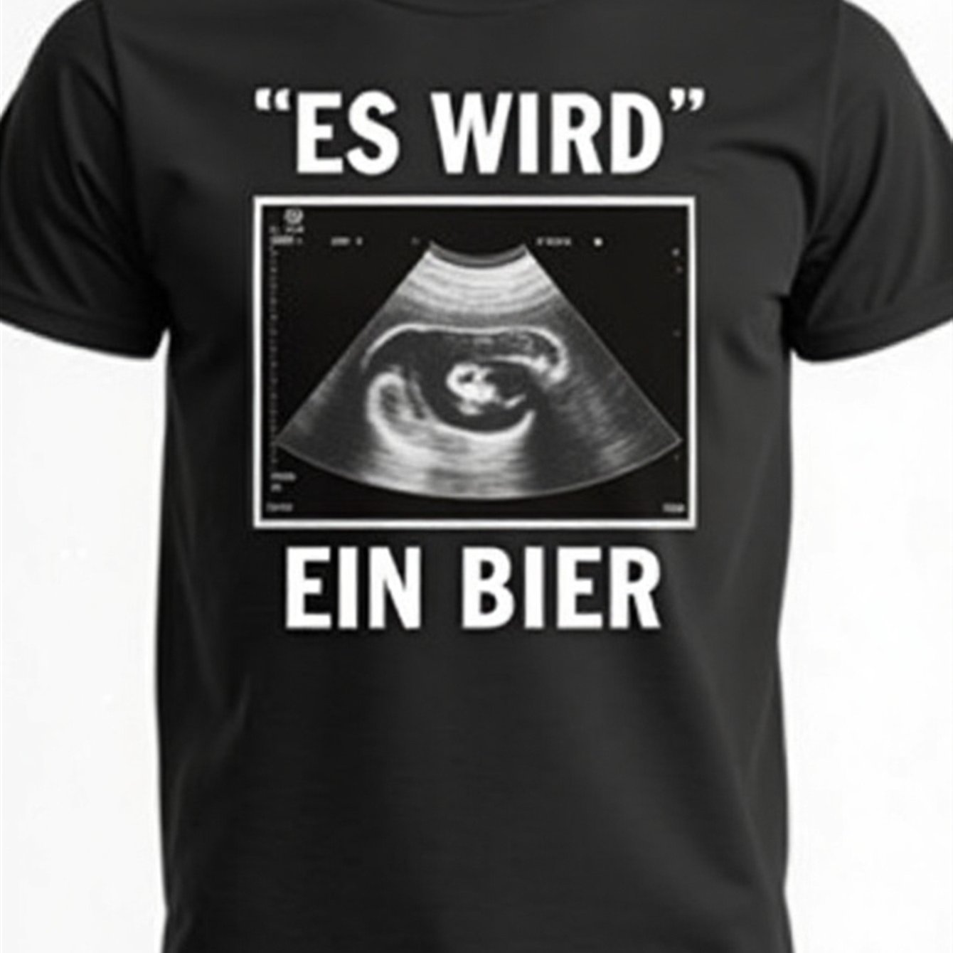 Image of Men's Humorous German Beer Ultrasound Graphic Tee: Black Crew Neck Shirt With Es Wird Ein Bier Print, Relaxed Fit Short Sleeve Casual Top For Party Lovers