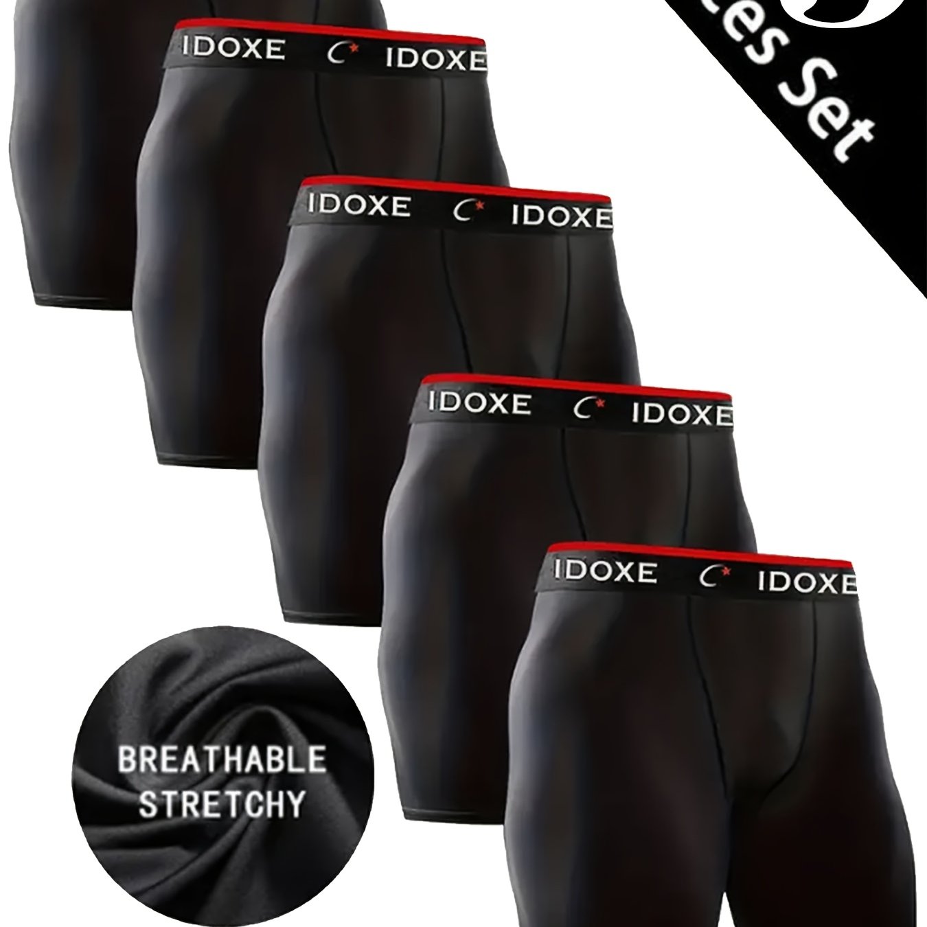 Image of Idoxe 5-piece Men's Plus Size Cotton- Long Boxer Briefs For Casual Wear, , Workouts, Fitness, Cycling, And Running, Plus Size