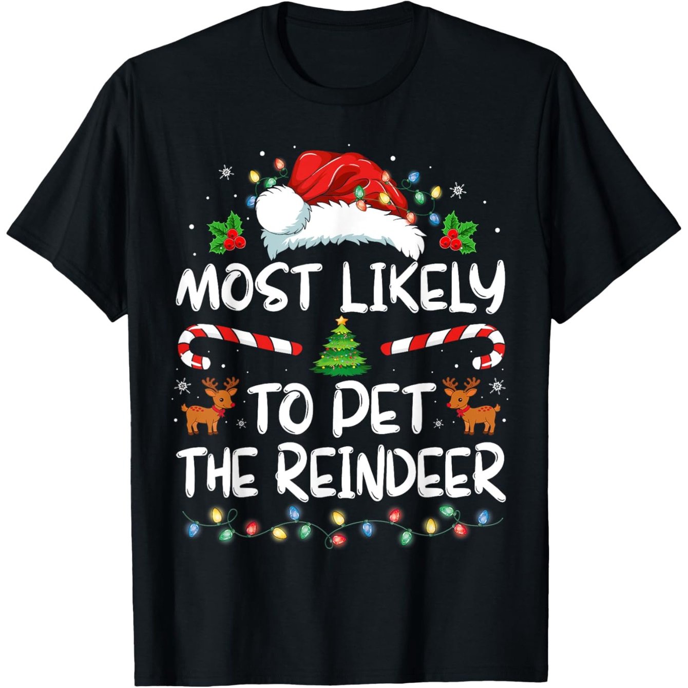 TEMU Pet Funny Christmas T-shirt Festive Santa And Reindeer Design, 100%, Unisex Casual Round Neck Short Sleeve, S-xxxl, Gift, Christmas Gift Item