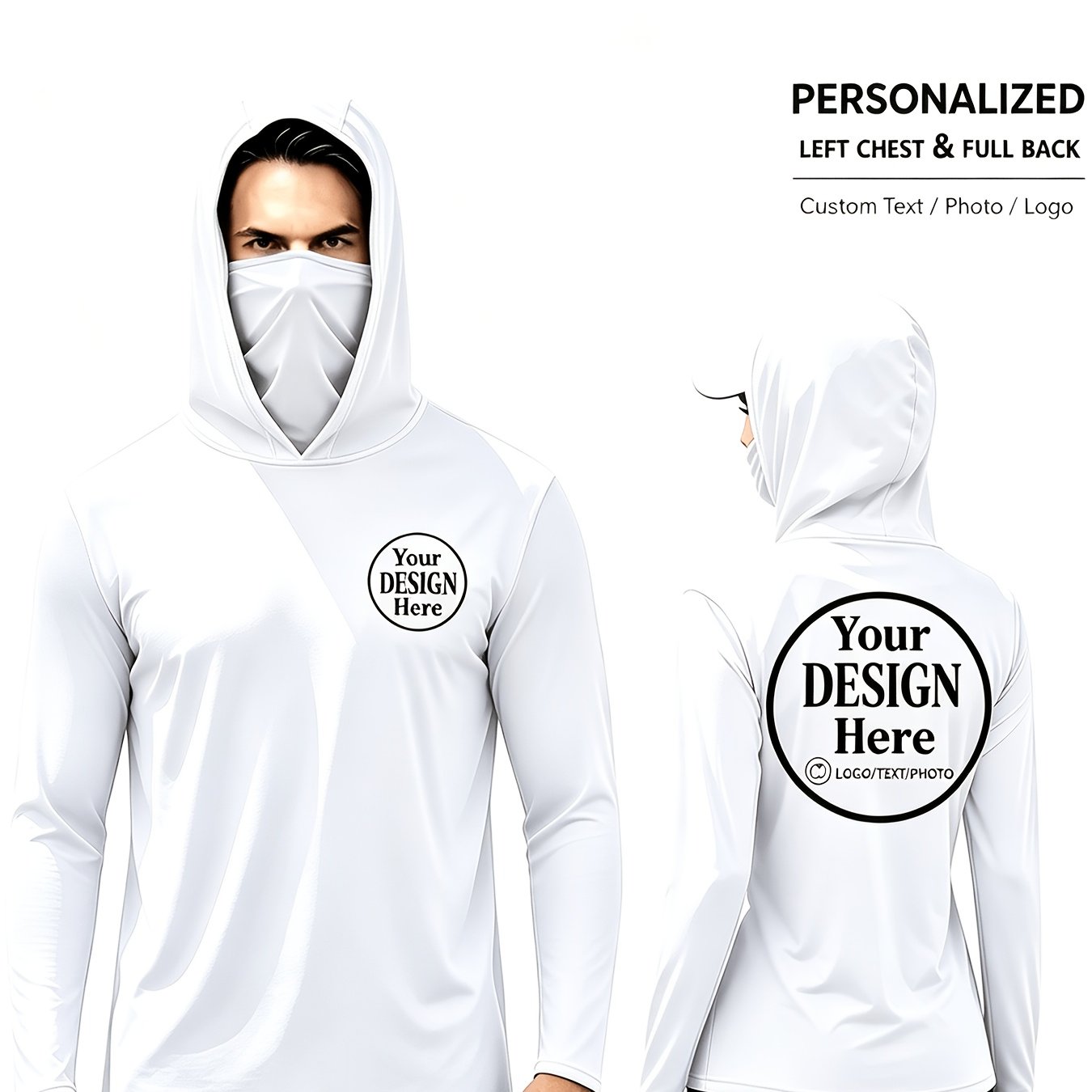 TEMU Customized Unisex 1pc Hoodie Set With Built-in Face Mask, Pullover, Personalized Fishing Apparel - Lightweight, Quick-drying, Breathable Hoodie,