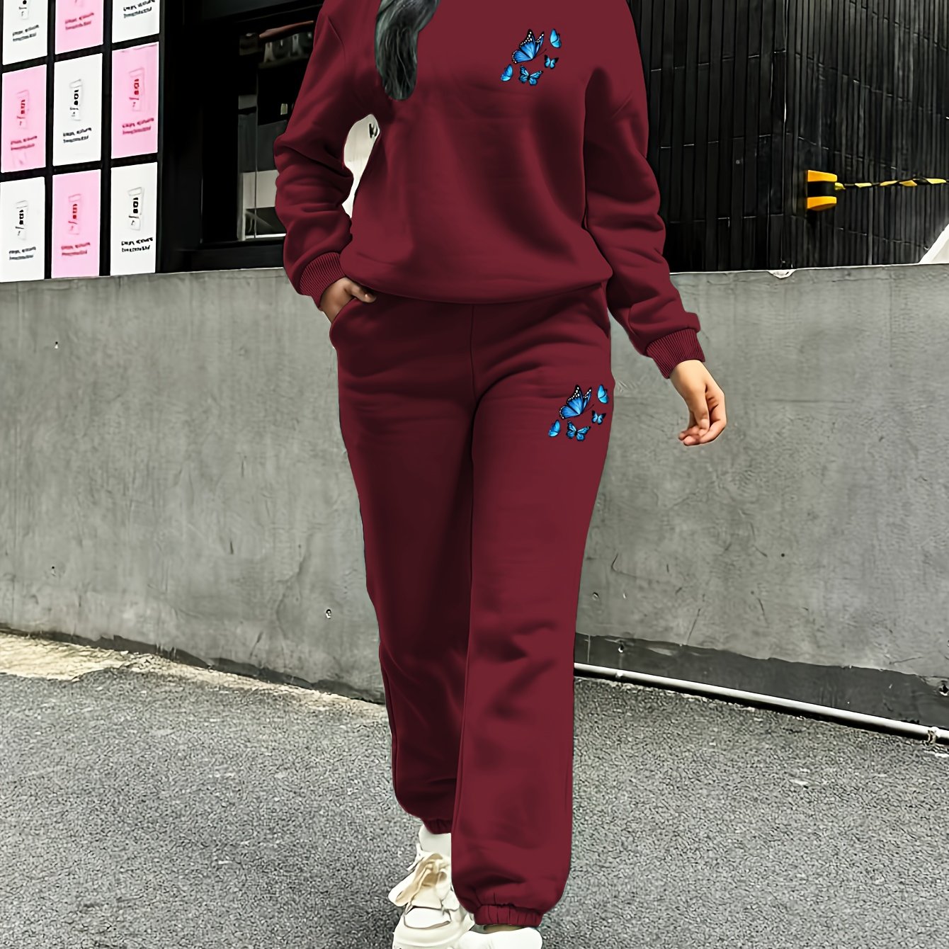 TEMU Women's 2pcs Matching Lounge Set - Print Light Fleece Sweatsuit & Joggers With Pants, Cozy Fall/winter Outfit For Travel, & Clothing (machine