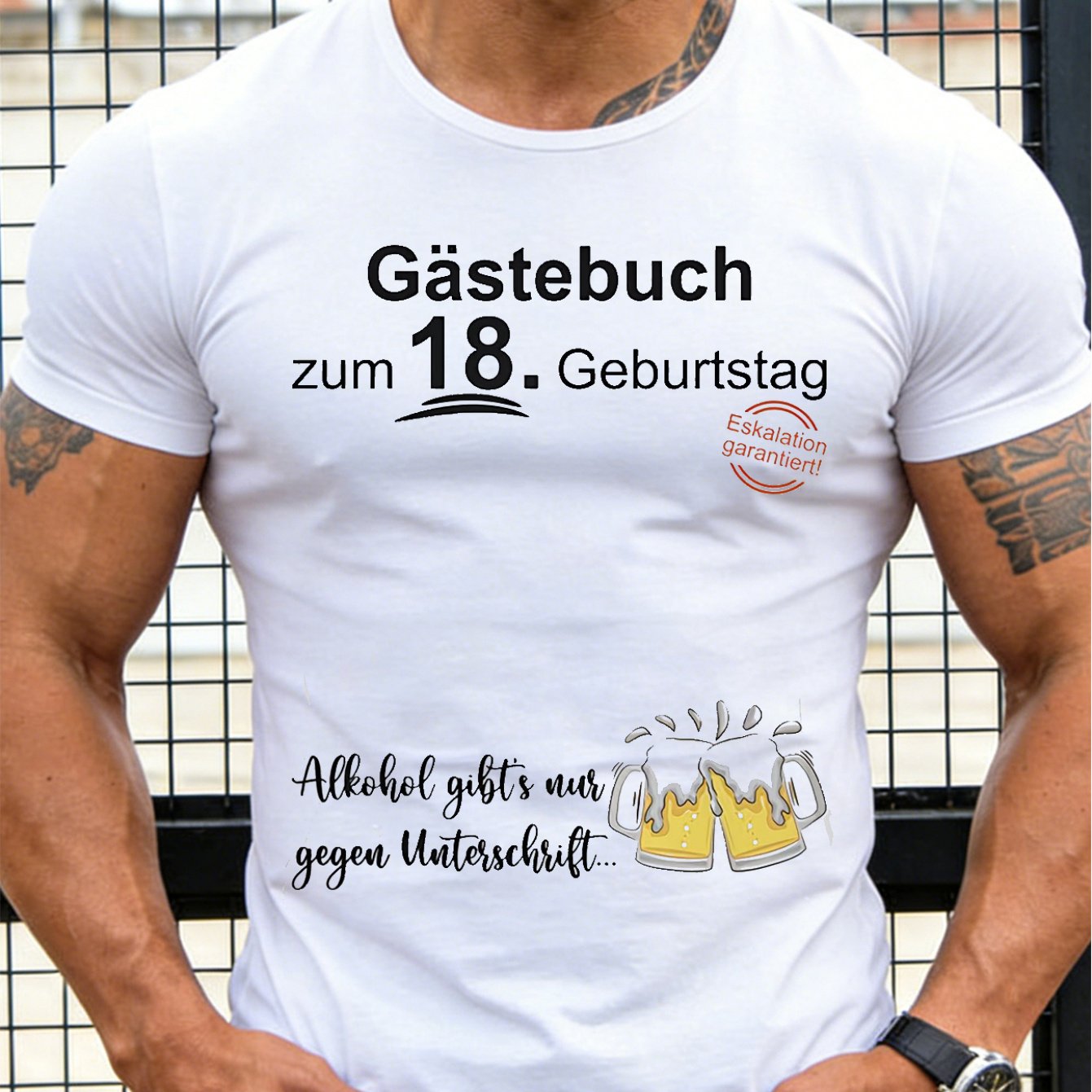 TEMU Men's German 18th Birthday Signature Book T-shirt - Suitable For 18th Birthday Party Outfits, Commemorative Gift With Signature Book, Crew Neck