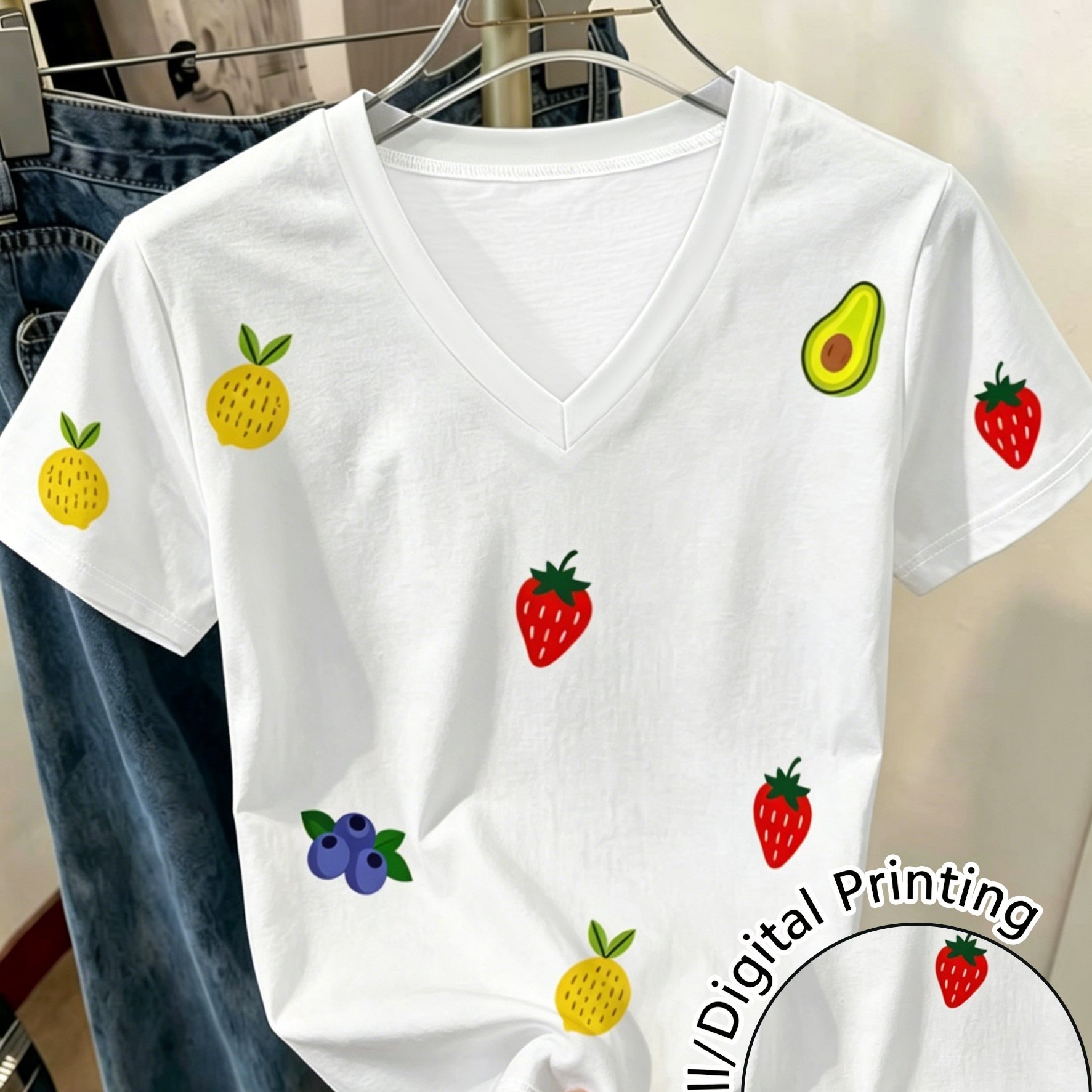 TEMU Women's Printed V-neck Short Sleeve T-shirt, Casual Comfortable And Versatile