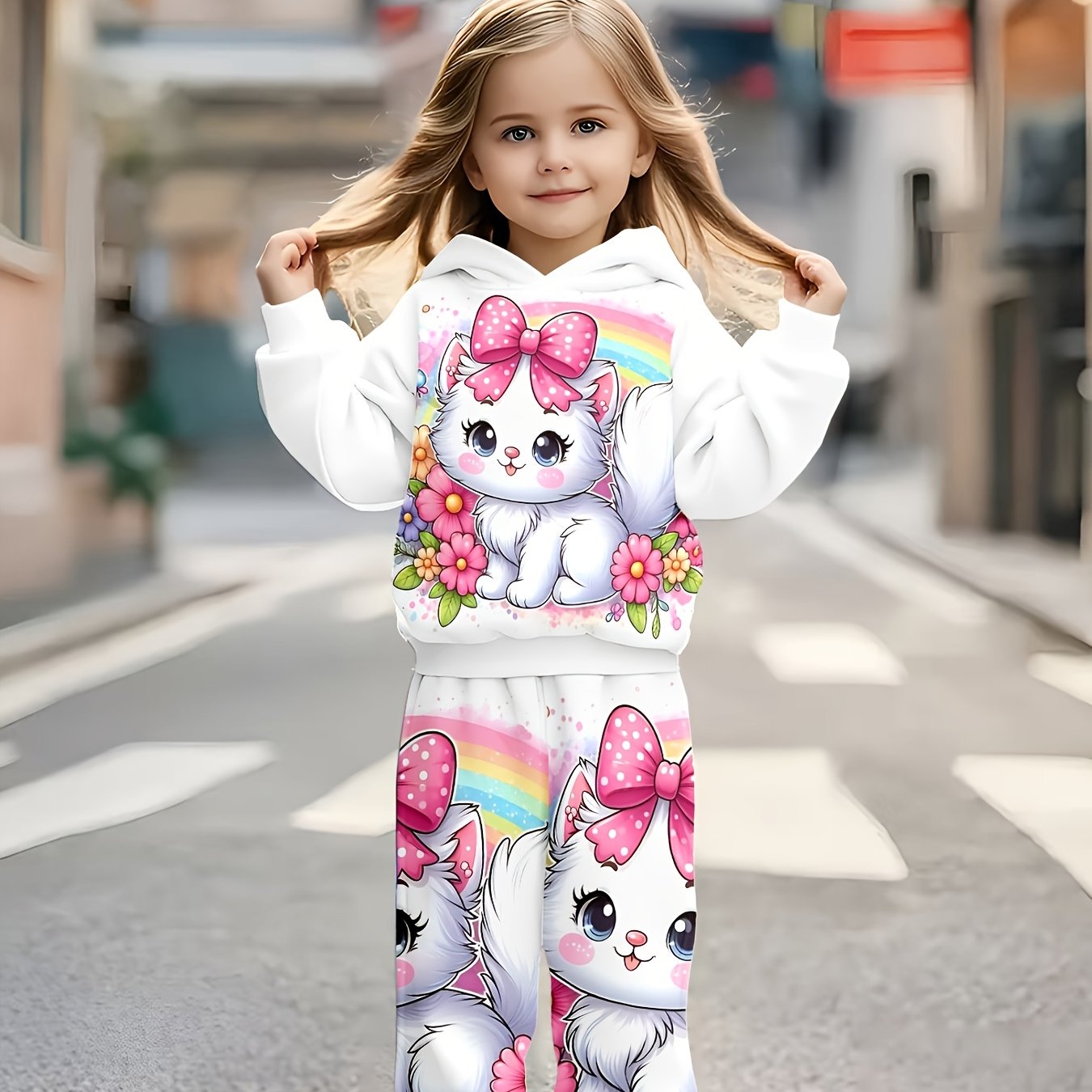 Image of Adorable Hooded Sportswear For Kids, Perfect For Girls' Casual Outfits And Fall, Ideal As Birthday Presents Or Everyday Clothing Sets For Children, For Outdoor, Christmas, Halloween