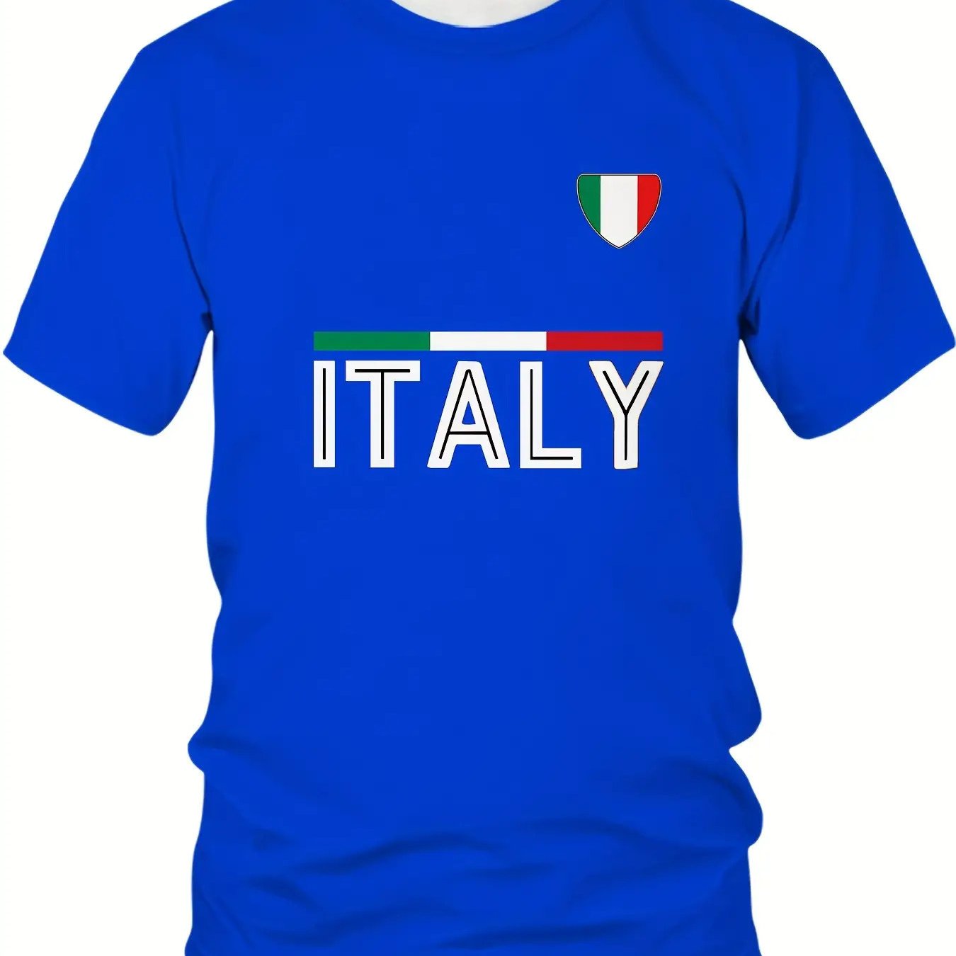 TEMU Men's Italian Flag Pattern T-shirt- 'italy' Print Round Neck Short Sleeve Top, Lightweight Polyester Blend Summer Regular Fit, With Green/red/,