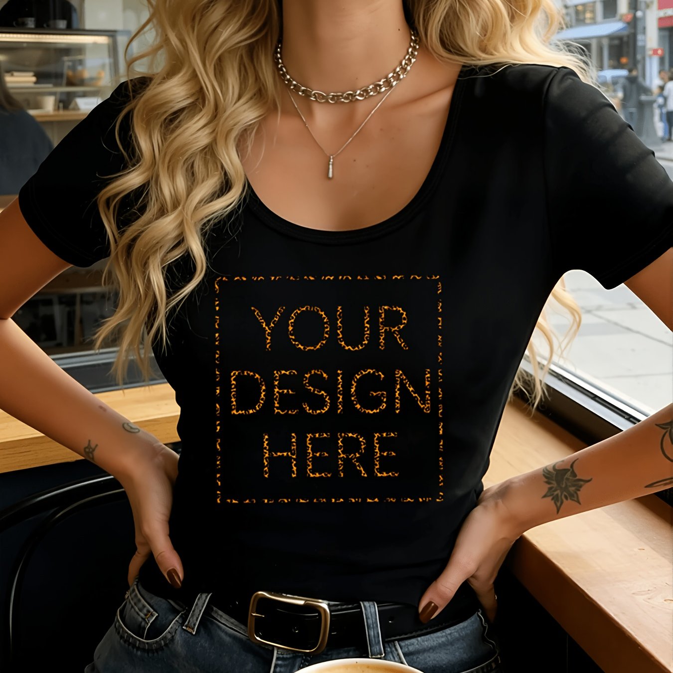 TEMU Custom Printed Pattern Front And -neck Short Sleeve Tee, Casual Daily Wear, Versatile Fashion Style, Customizable With Your Design