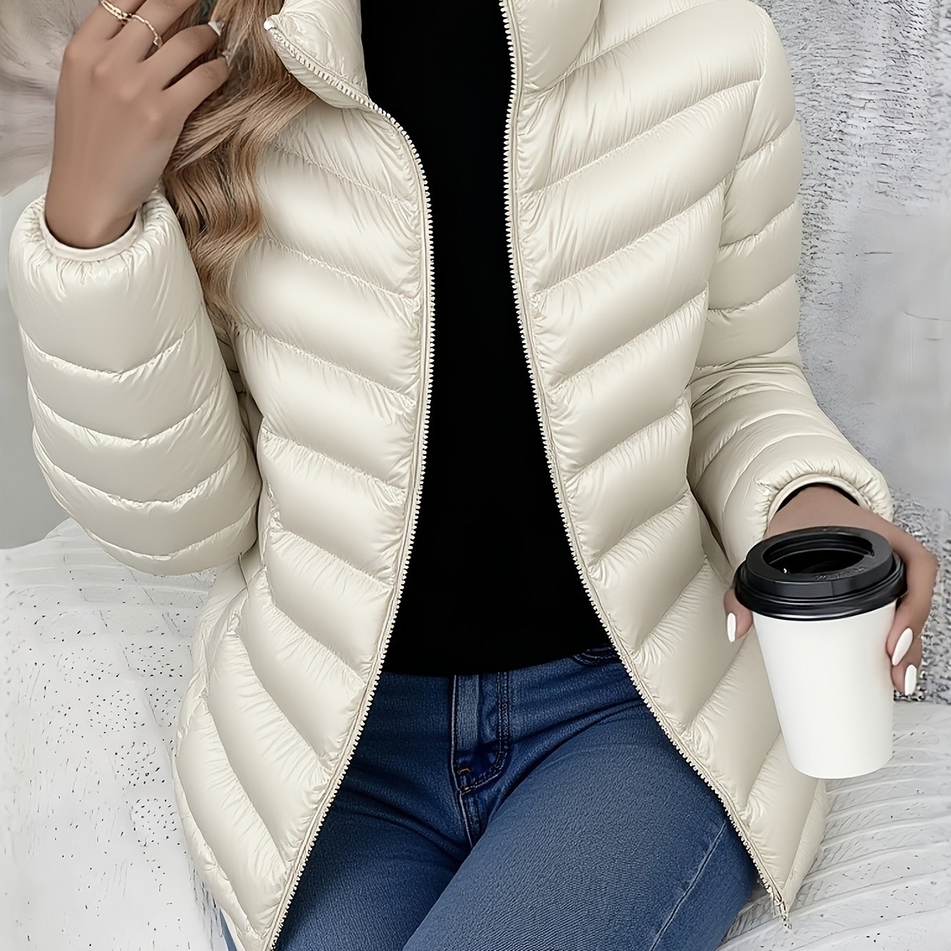 E-shop Frühling/Herbst/Winter Damen Stehkragen Steppmantel - Vertikale Steppung, Einfaches Schlanke Passform Stehkragen Design. Warm, Leicht, Nicht