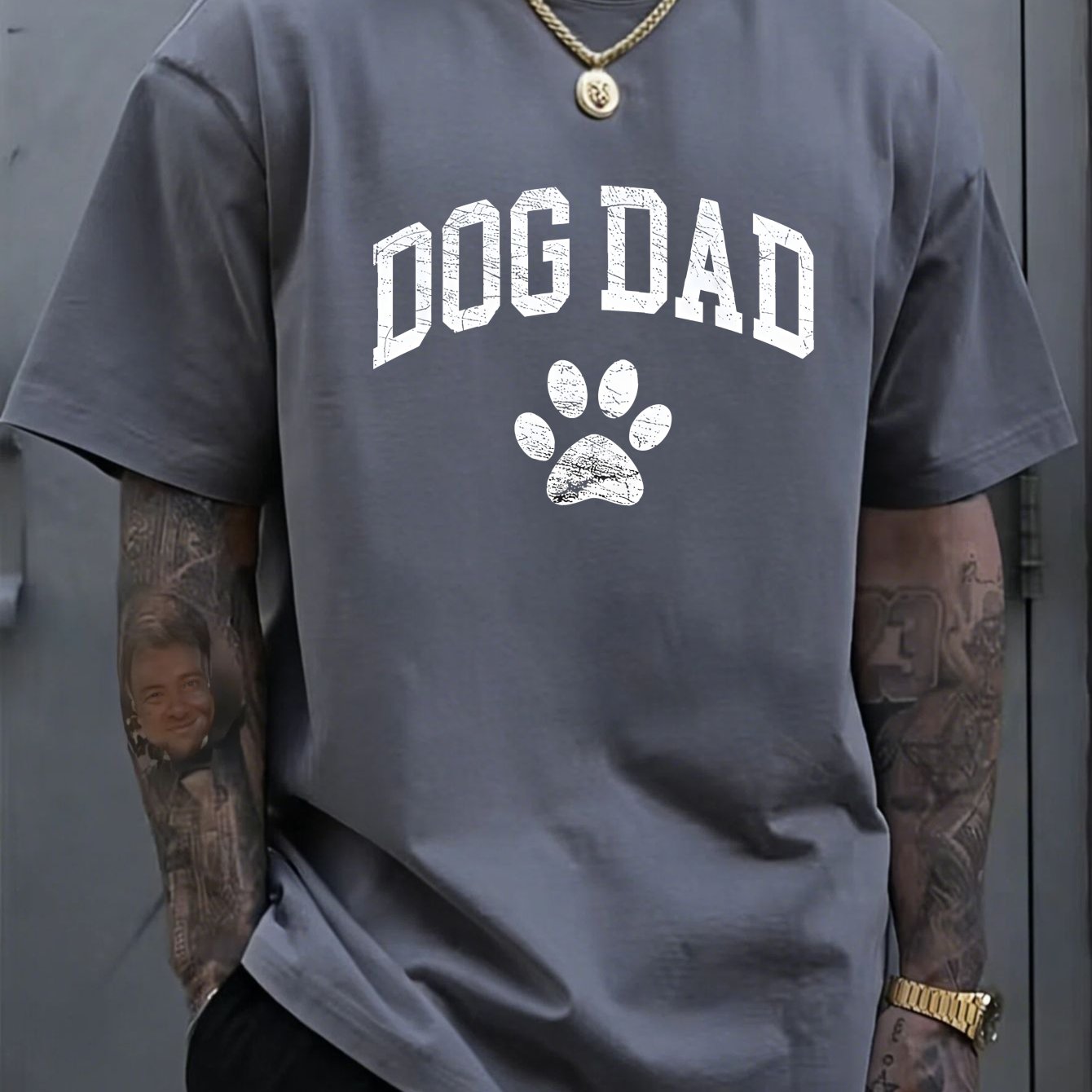 TEMU Mens T-shirt Dog Dad Paw Print Graphic Streetwear Casual Summer Wear