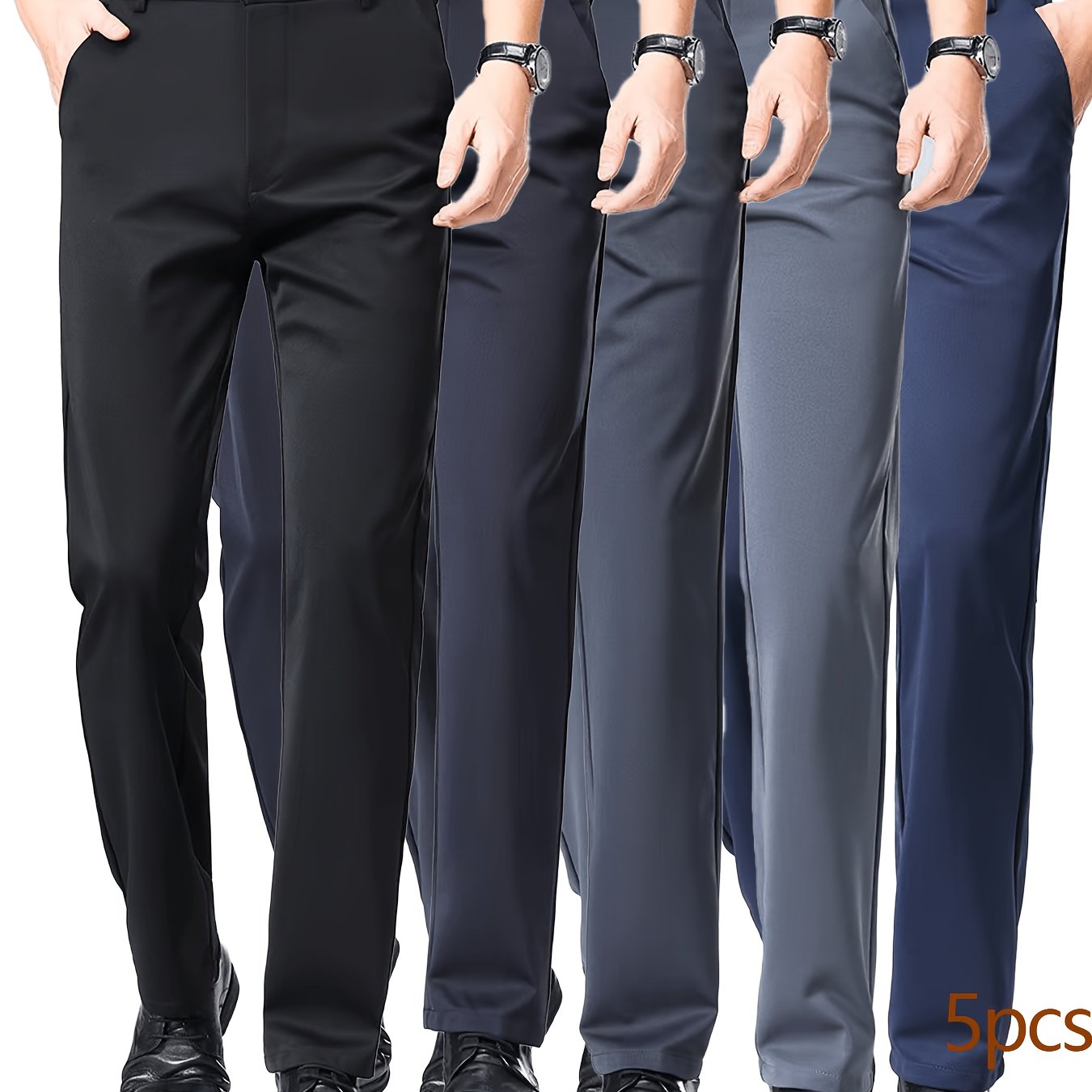 TEMU 5pcs Set Of Extended-length Men's Trousers, American-style Long Loose Straight-leg Business Casual Pants