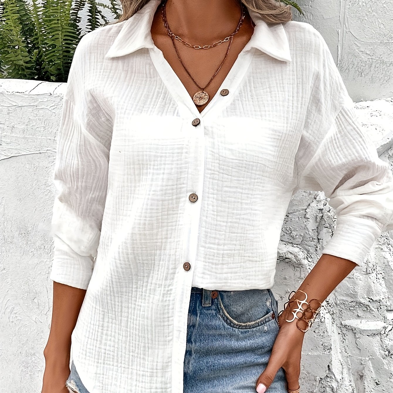 Image of Women's Fashion Solid Color Casual Blouse