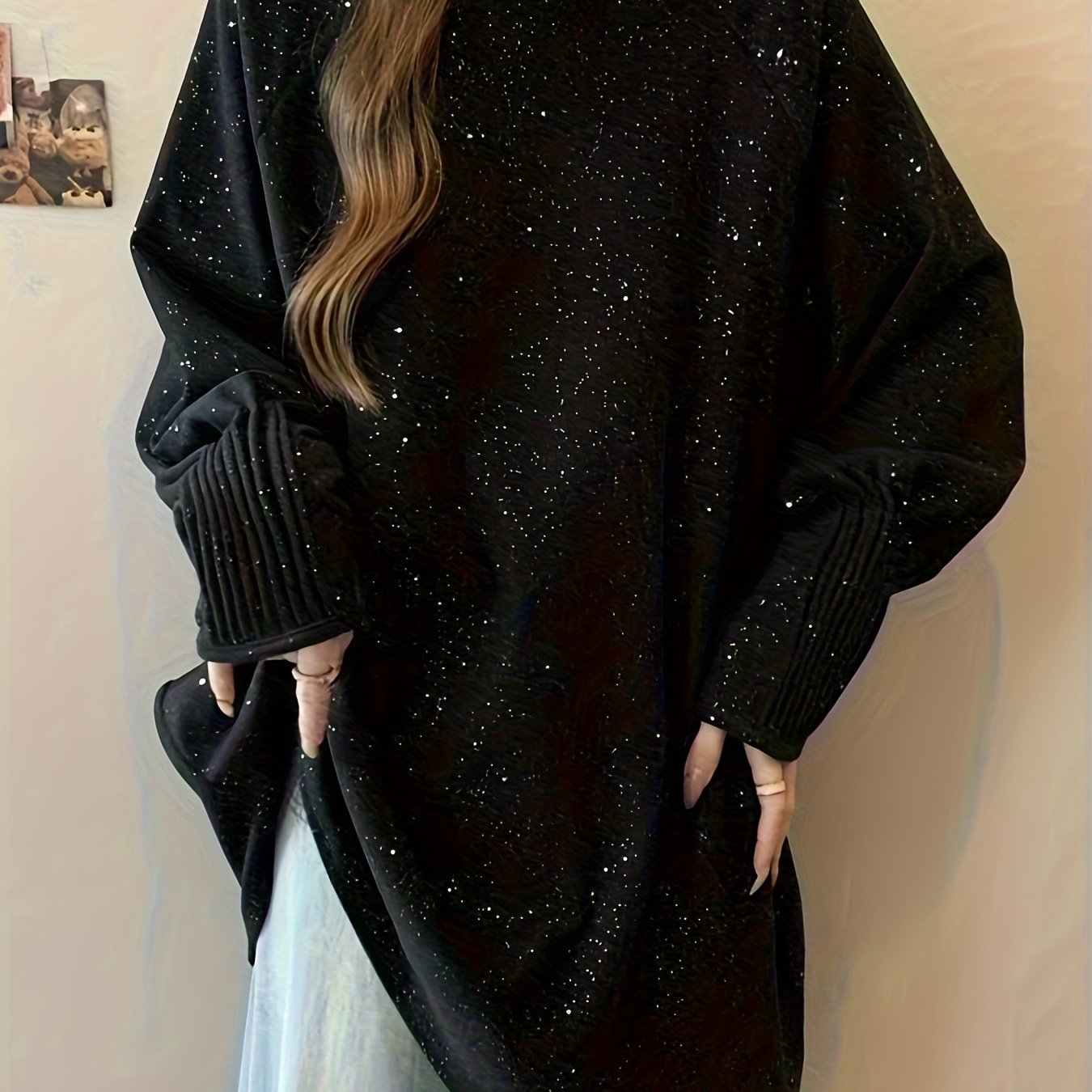 TEMU 【商品名】ルーズな星柄ハイネックベースシャツ レディース 秋冬 トレンド 長袖 暖かいトップス パーティー デートに