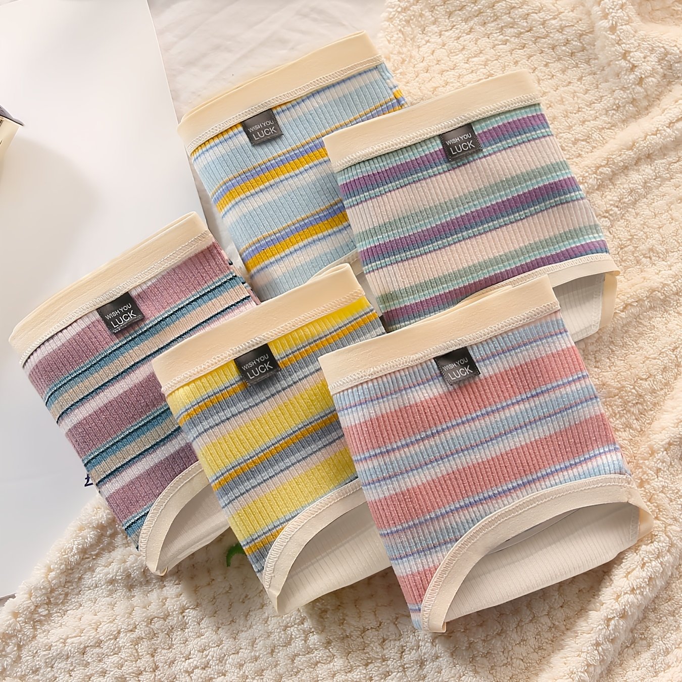 Image of 5pcs Colorful Striped Mid-waist Briefs, Comfortable And Breathable Close-fitting Underwear, Women's Lingerie And Underwear