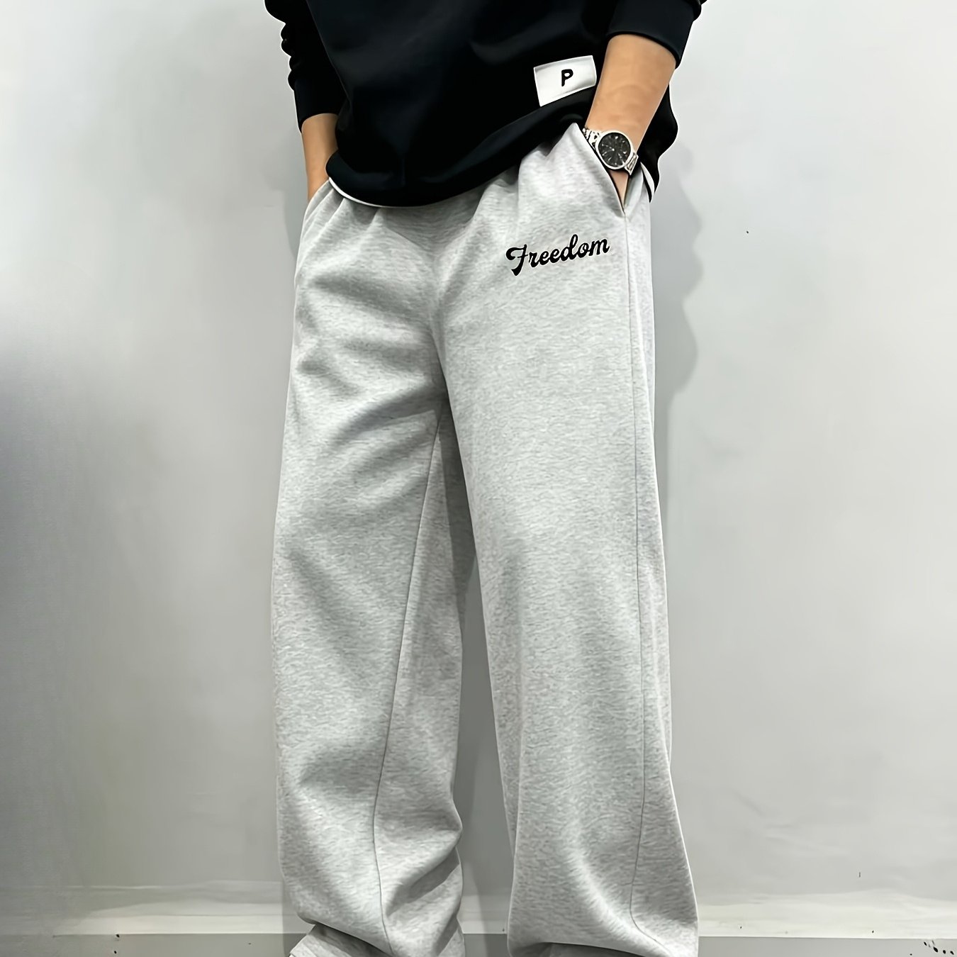 TEMU Men's Casual Jogging Pants - Versatile And Stylish Wide-leg Trousers With Loose Pockets, Suitable For Home And Daily Wear
