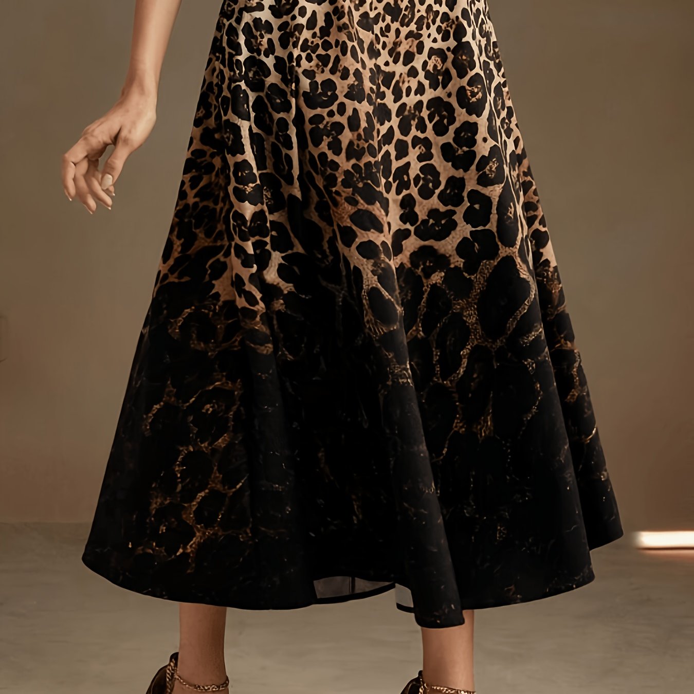 TEMU Ak260407027 Women's High-waist A-line Skirt, Leopard Print Midi Skirt, Suitable For Casual , Shopping, And Park Strolls, Versatile And Stylish