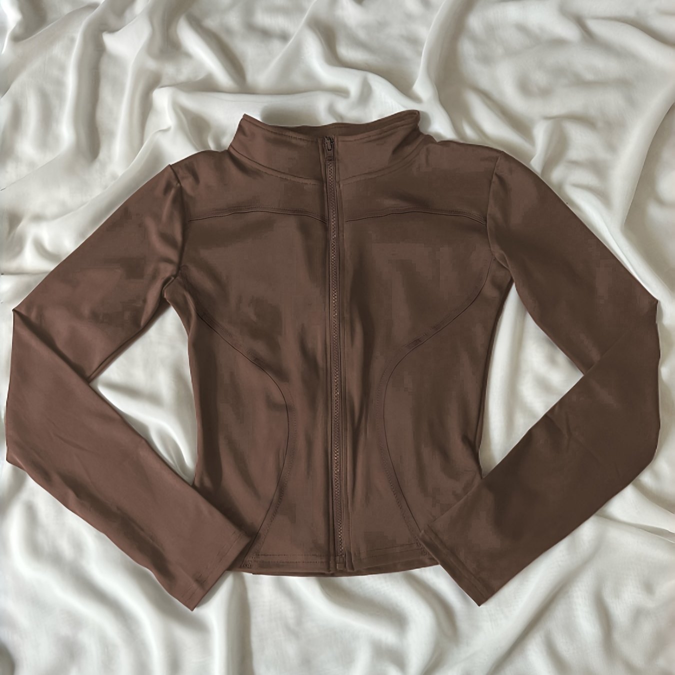 TEMU High-elastic Slim-fit Zip-up Jacket - Solid Color Stand Collar Zipper Front Windbreaker, Machine Washable - Outerwear Suitable For Casual,