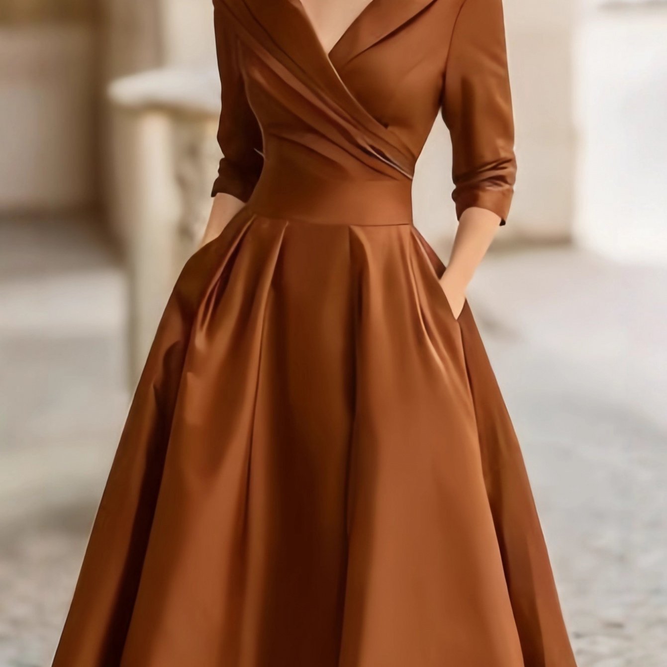 TEMU New For 2026 A Stylish And Elegant Women's Dress Featuring A Solid-, A Flattering Cinched Waistline For A Effect, And A Chic Oversized