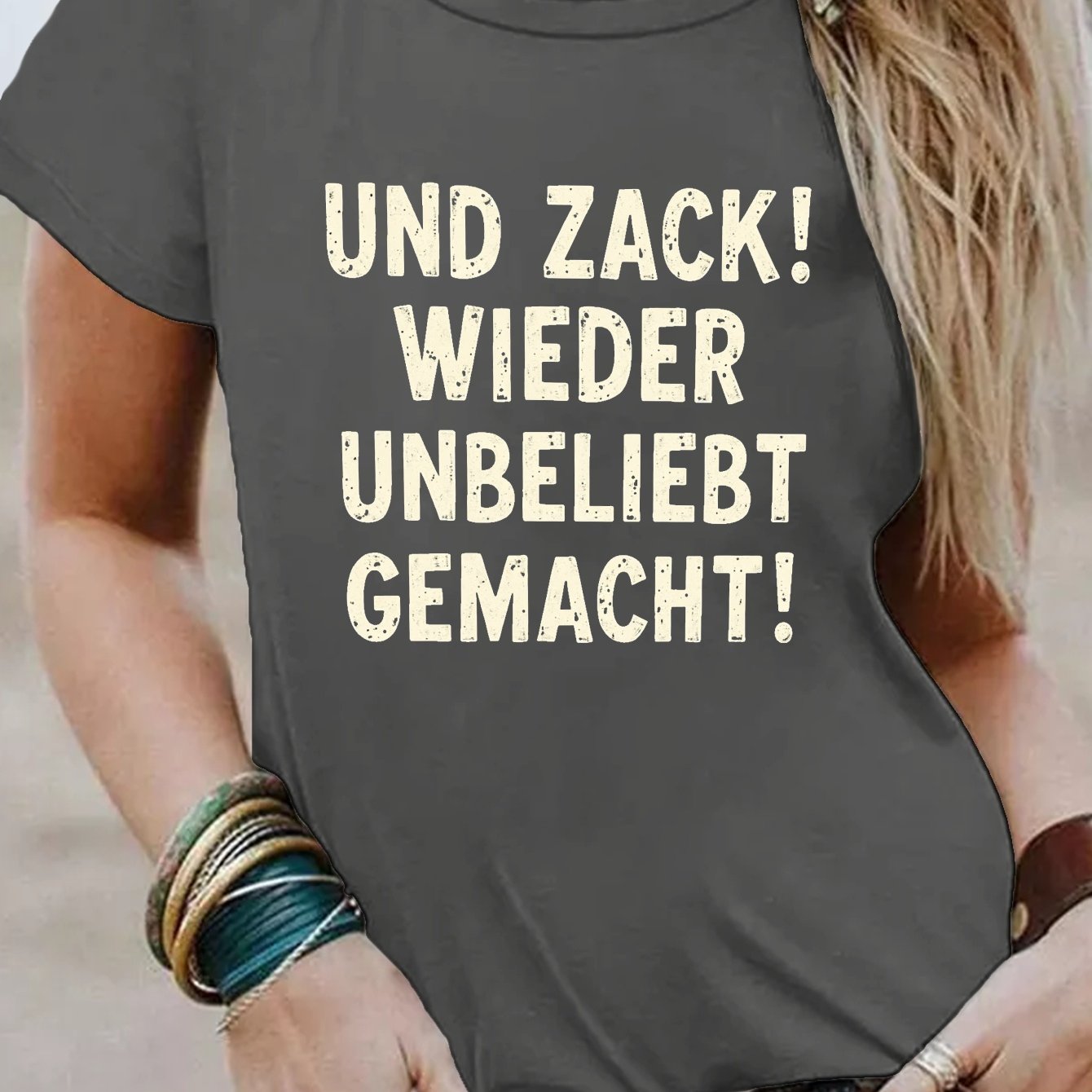 TEMU Women's And "made Unpopular Again" Print T-shirt - Short Sleeve Crew Neck Casual Top With Funny Slogan, Medium-, Spring/summer Casual Attire &