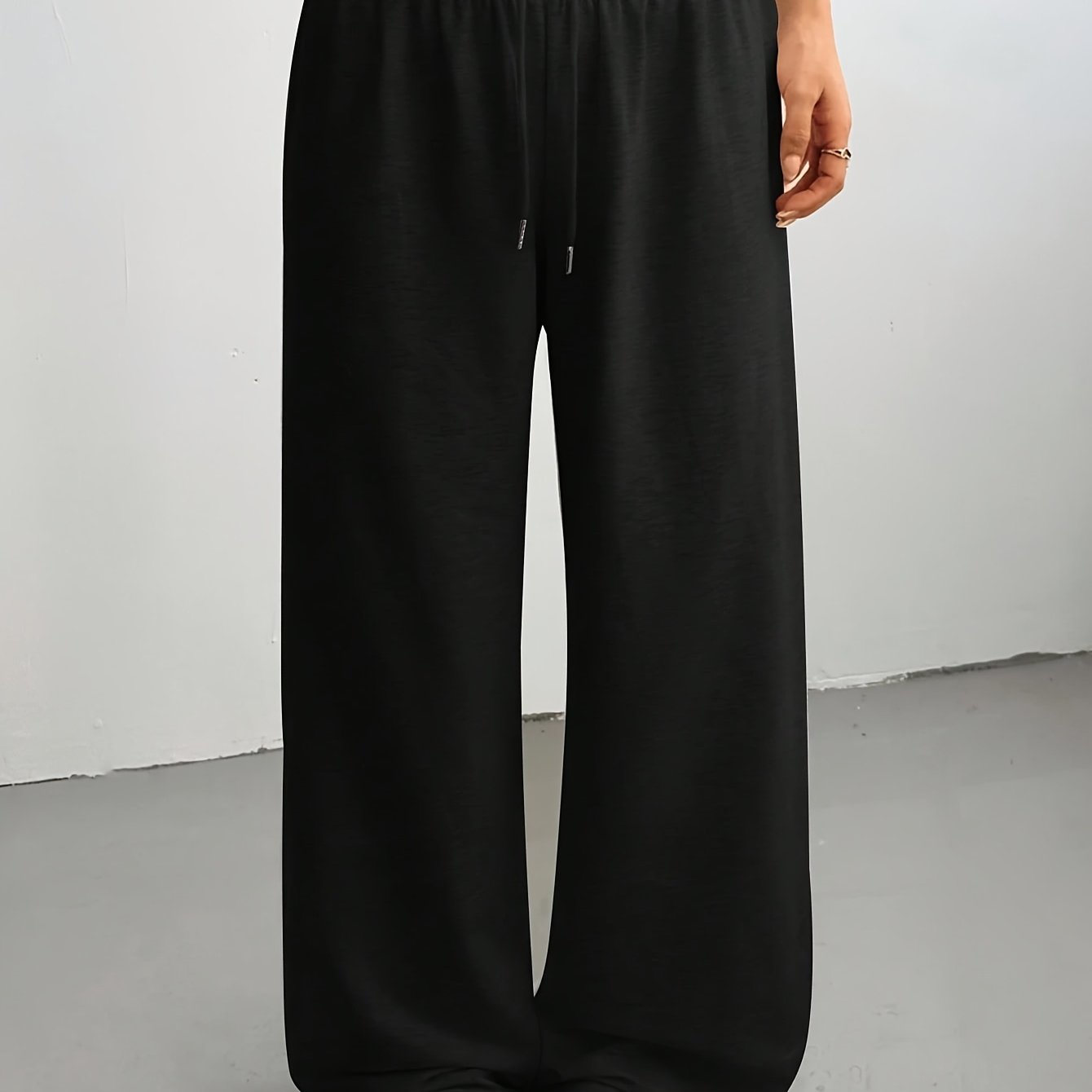 Women's Casual Pants, Easy Drawstring Joggers For Spring Summer Fall, Wide-leg Casual Wear