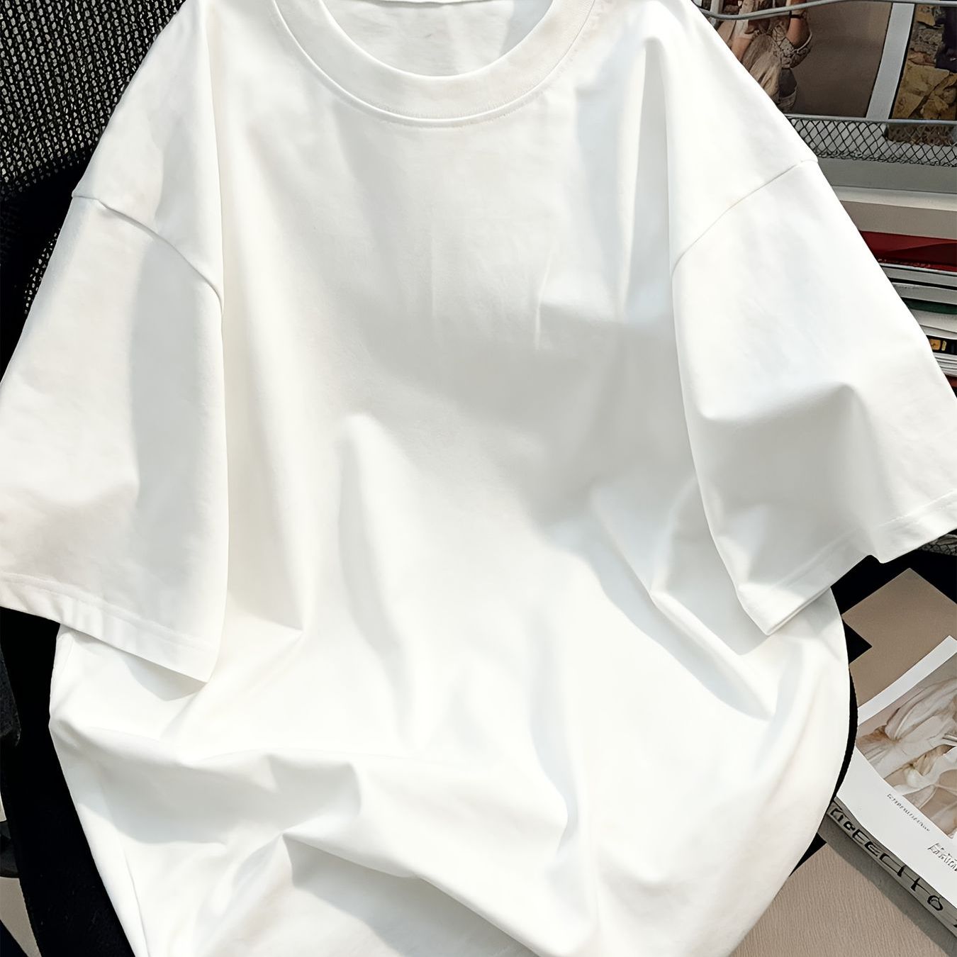 TEMU [plus Size Oversized Tee] Comfortable White Plus Size Short Sleeve T-shirt - Relaxed Fit, Round Neckline, , Perfect For Casual Attire, Slightly
