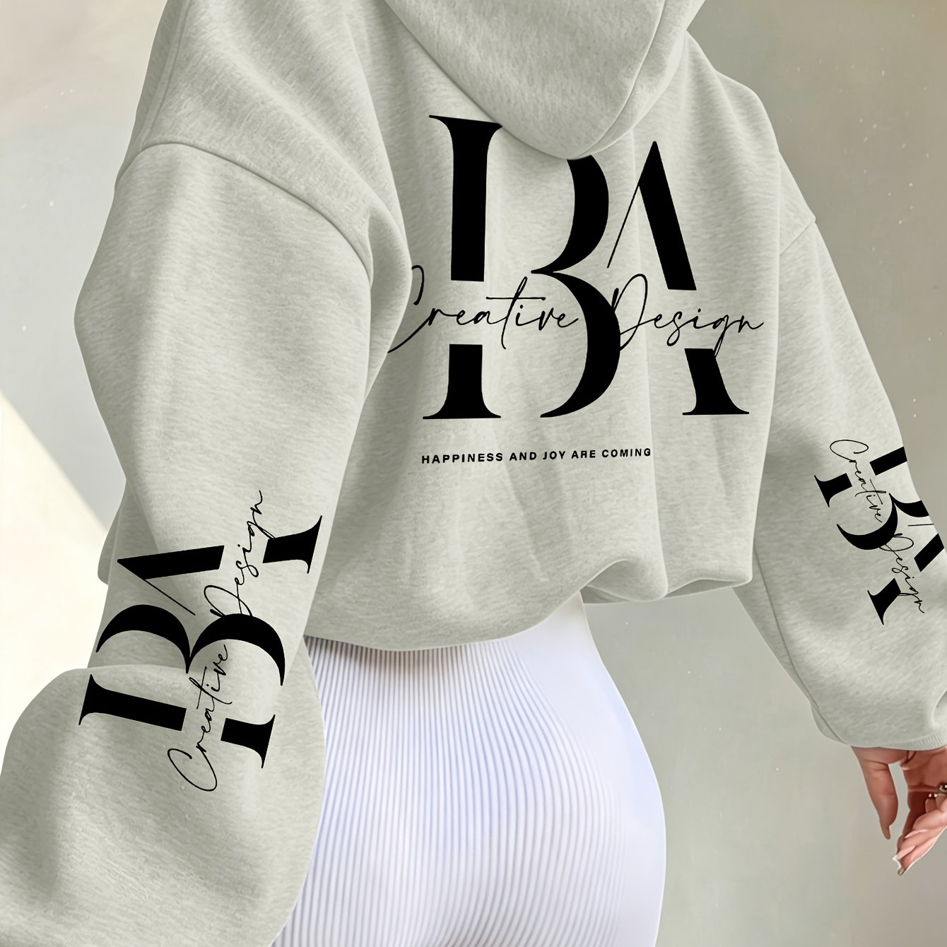 Short Hooded Sweatshirt with Creative Handwritten Print