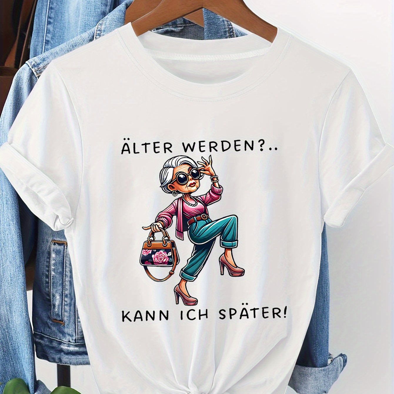 Image of Trendy Grandma Graphic Tee, Short Sleeve Crew Neck Casual Shirt For Spring And Summer, Women's Apparel