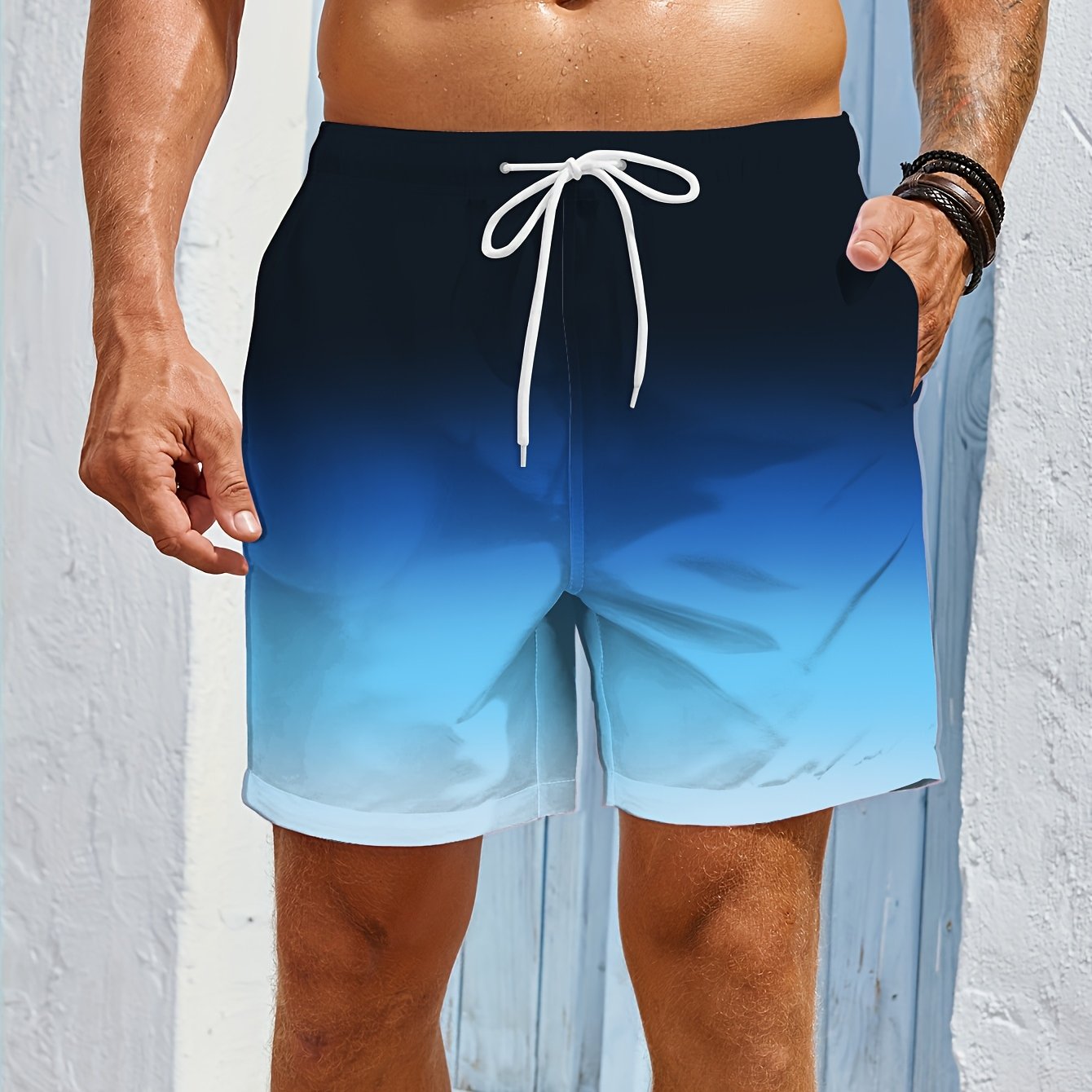 Image of Gradient Print Men's Casual Sporty Fashion Shorts, Loose And Comfortable Men's Swim Trunks Beach Pants