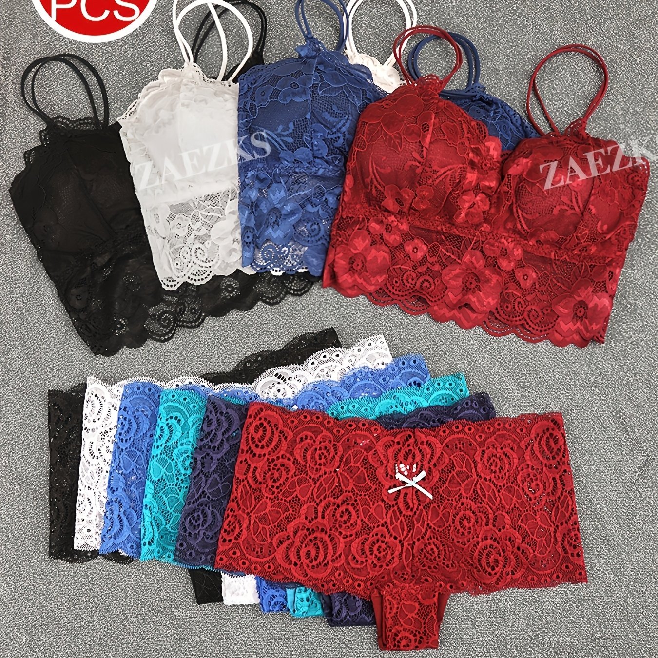 TEMU 10pcs Of Women's Underwear And Panties Combination Set Without Steel Rims, Comfortable Daily Exquisite Lace Bra Base, Beautiful Back, Seamless