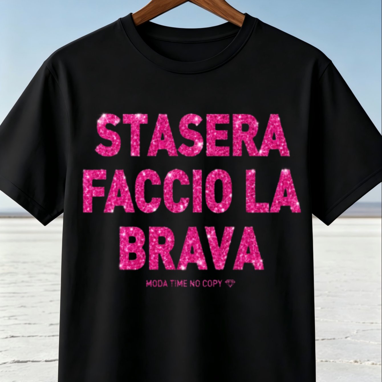 TEMU T-shirt italiana " sar簷 brava" con scritta rosa hot , stile moderno e casual unisex, per uscite notturne e umorismo