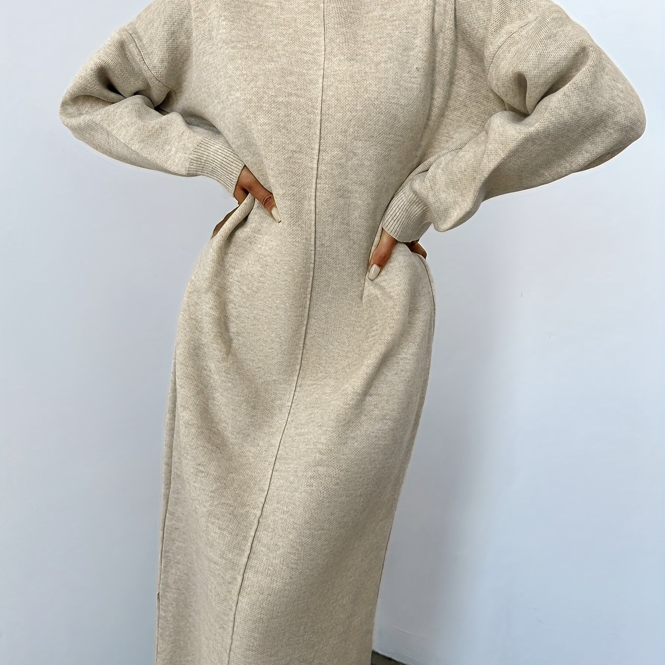 Long Dress, Round Neck Women's Elegant Casual Commuter Fashion Loose Straight Tube Dress, Autumn Winter Long Dress