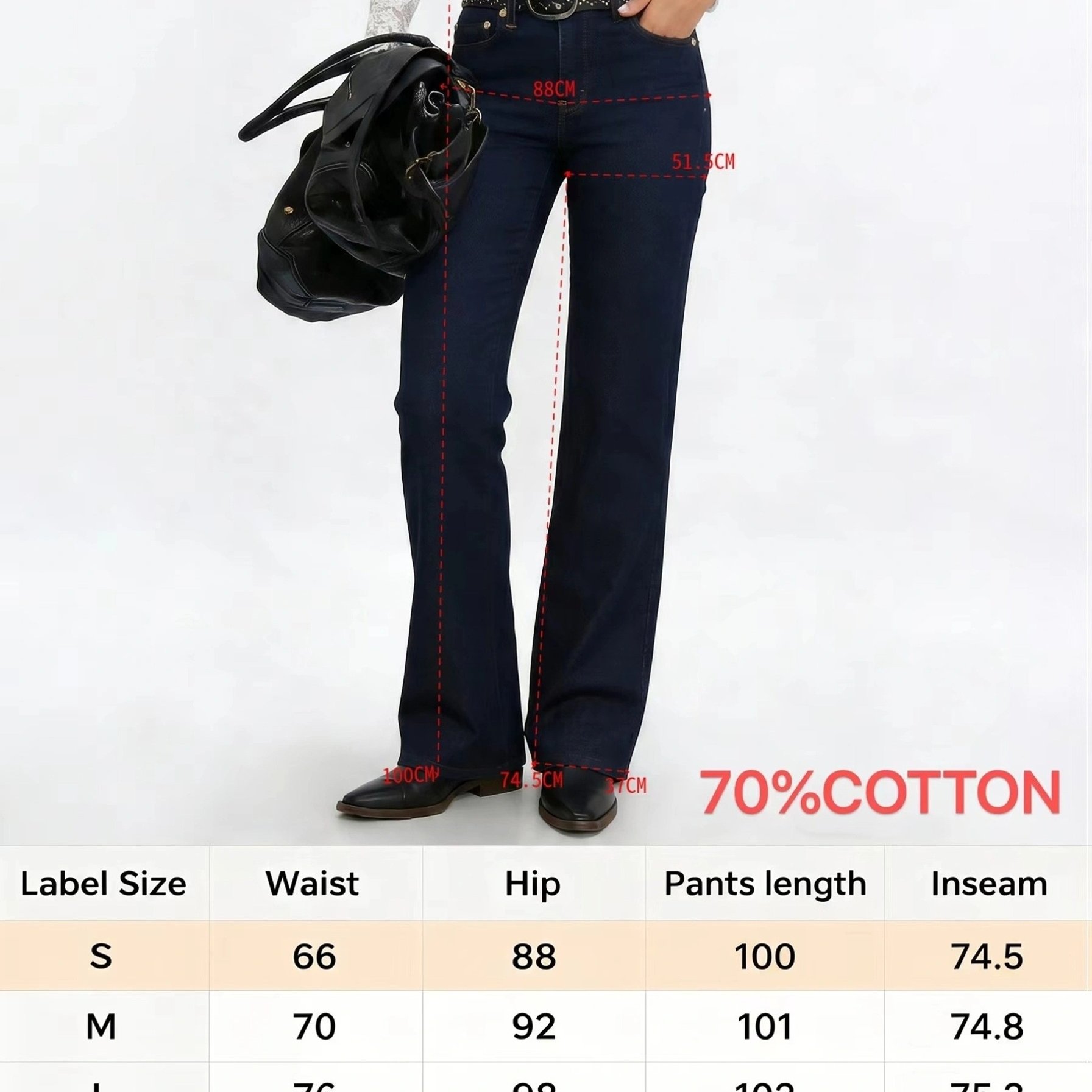 Image of Women's Dark Blue Trousers With Contrasting , Fashionable, And Minimalist Style Denim Jeans