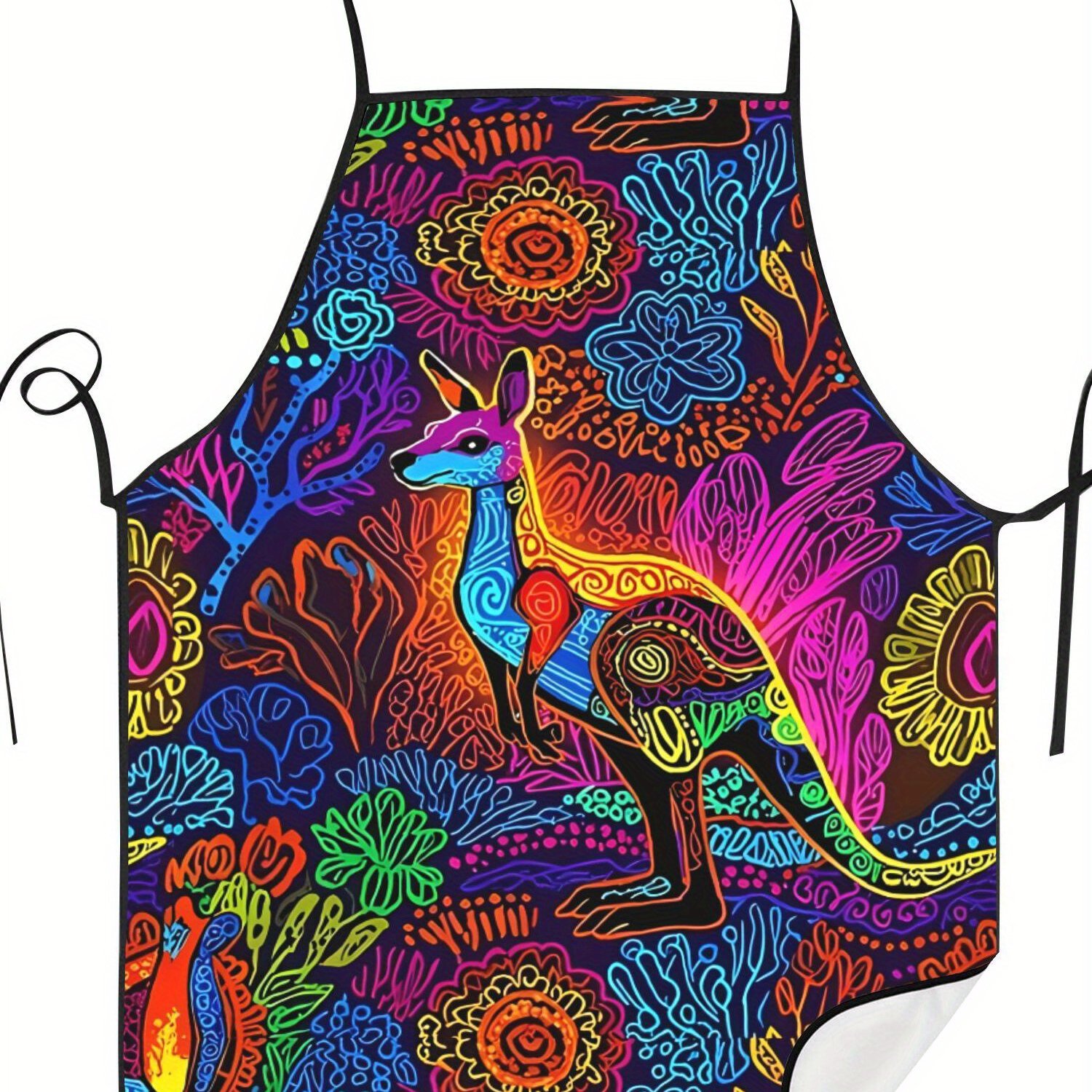 TEMU 2d Print Design Vibrant Colored Australian Kangaroo Apron Cook Restaurant Printed For Men And Women Machine Wash