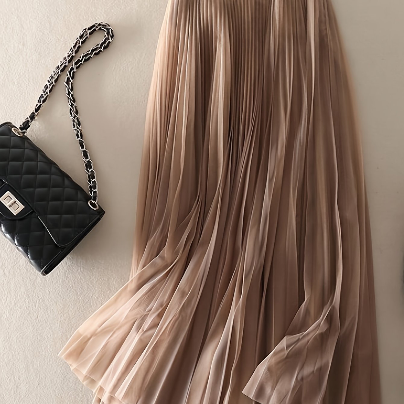 TEMU Summer Women's Elegant Pleated Mesh A-line Skirt, Suitable For Daily Or Office Wear, Simple And Elegant | Mesh Skirt, Loose And Comfortable Long