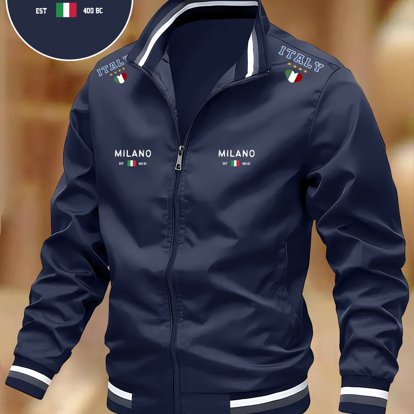 TEMU Italian Men's Lightweight Stand Collar Casual Jacket, Comfortable Fabric Zipper Front Regular Fit, Spring Autumn Versatile Outerwear Jacket